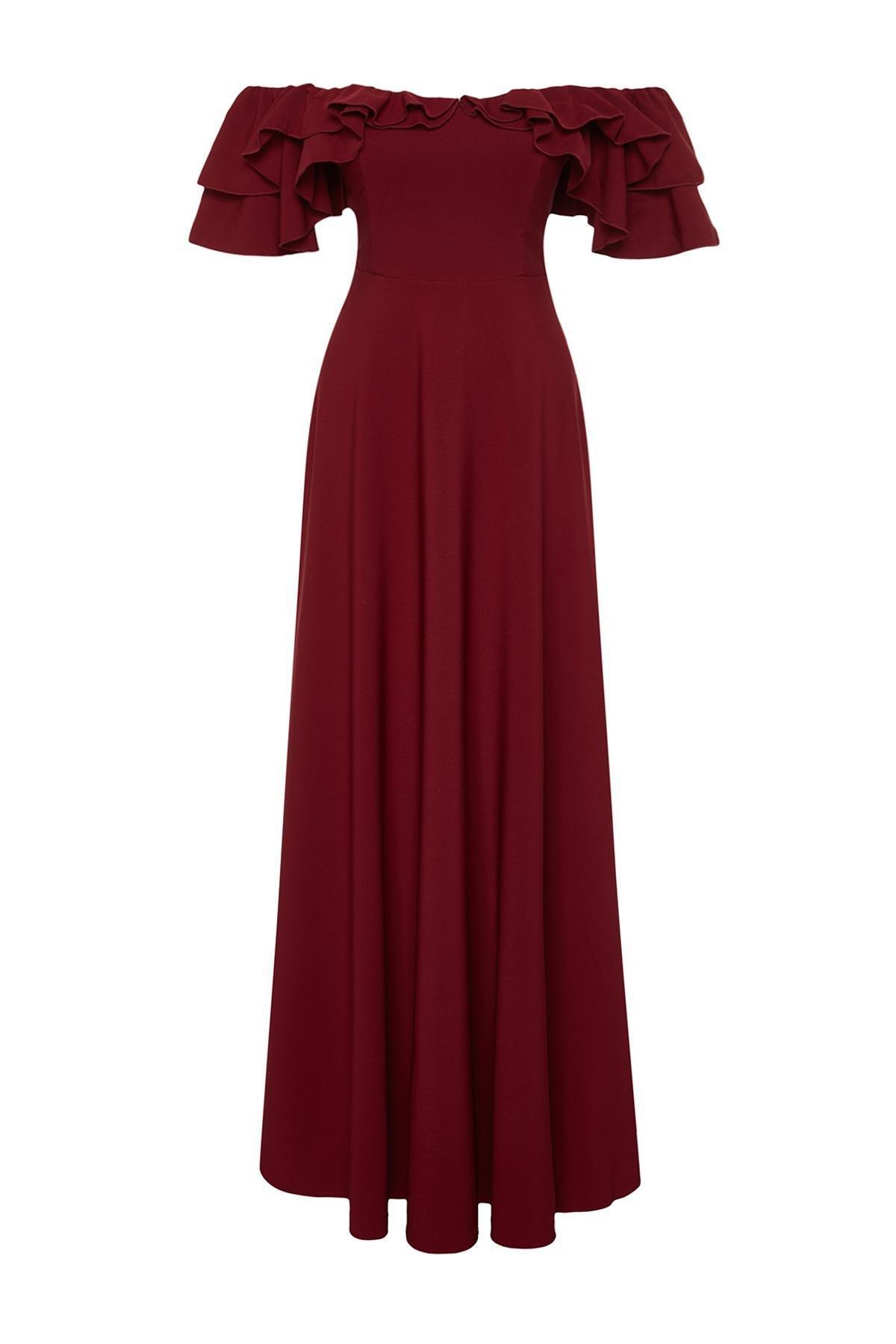 Burgundy A-Cut Flounce Occassionwear Dress, , large image number 4