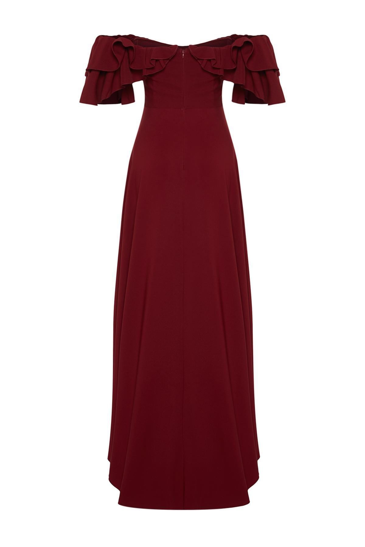 Burgundy A-Cut Flounce Occassionwear Dress, , large image number 5