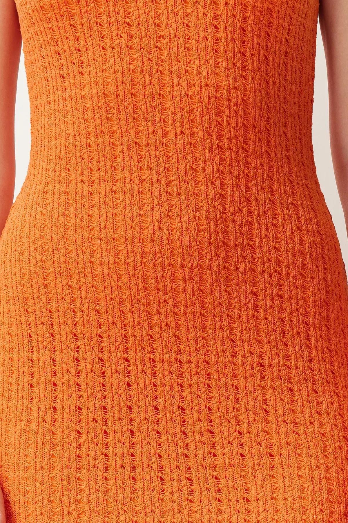 Orange Textured Bodycon Midi Dress, Orange, large image number 3