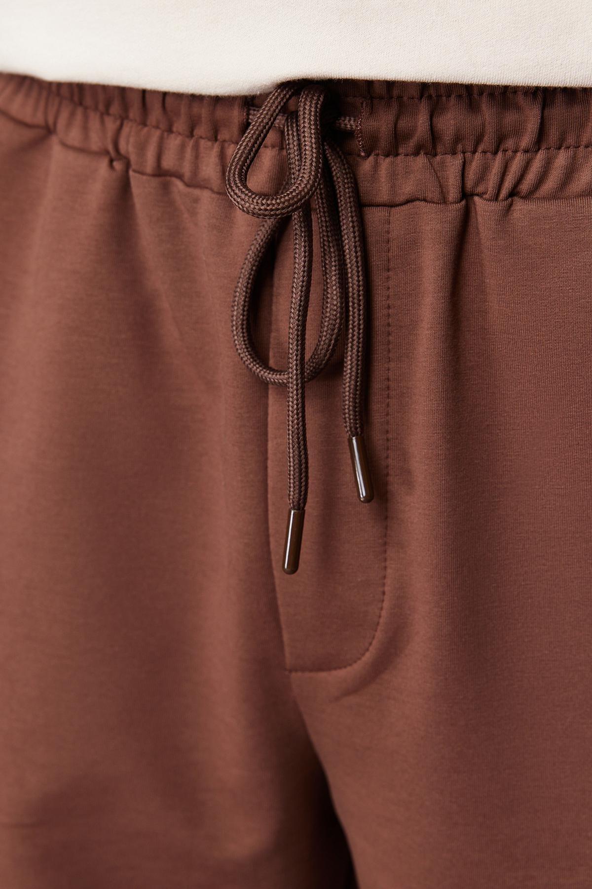 Brown Oversize/Wide Cut Hidden Drawstring Elastic Waist Cargo Pocket Labeled Shorts TMNSS24SR00018, , large image number 4