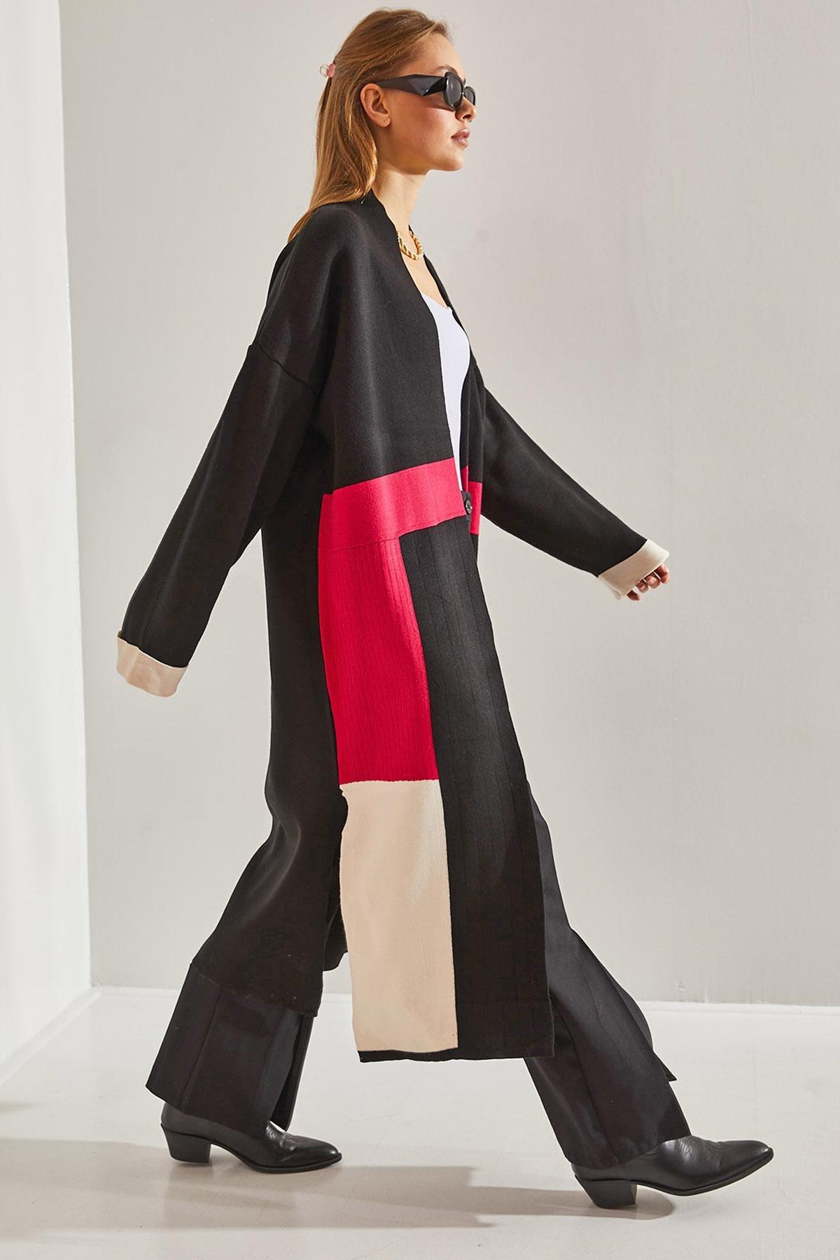 Black Folded Sleeve Knitted Cardigan, , large image number 0