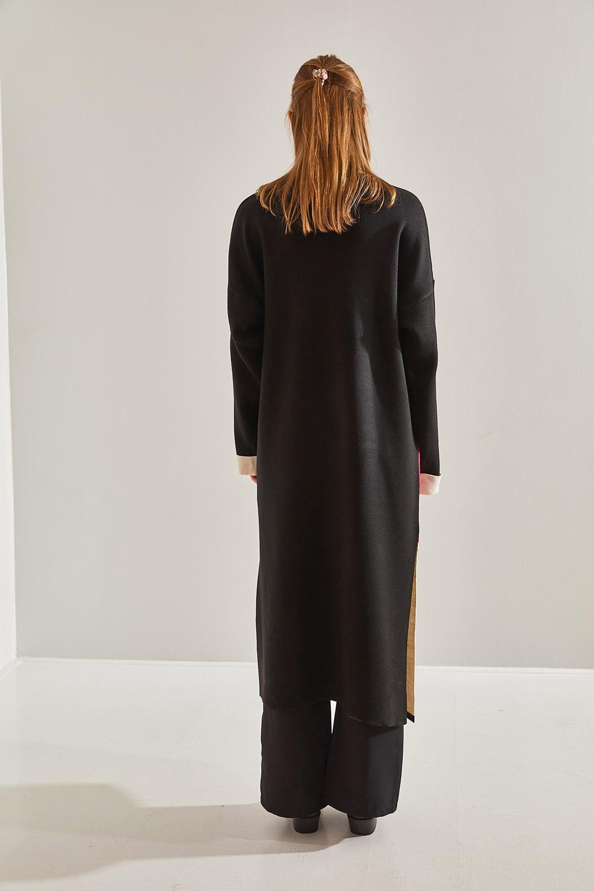 Black Folded Sleeve Knitted Cardigan, , large image number 1