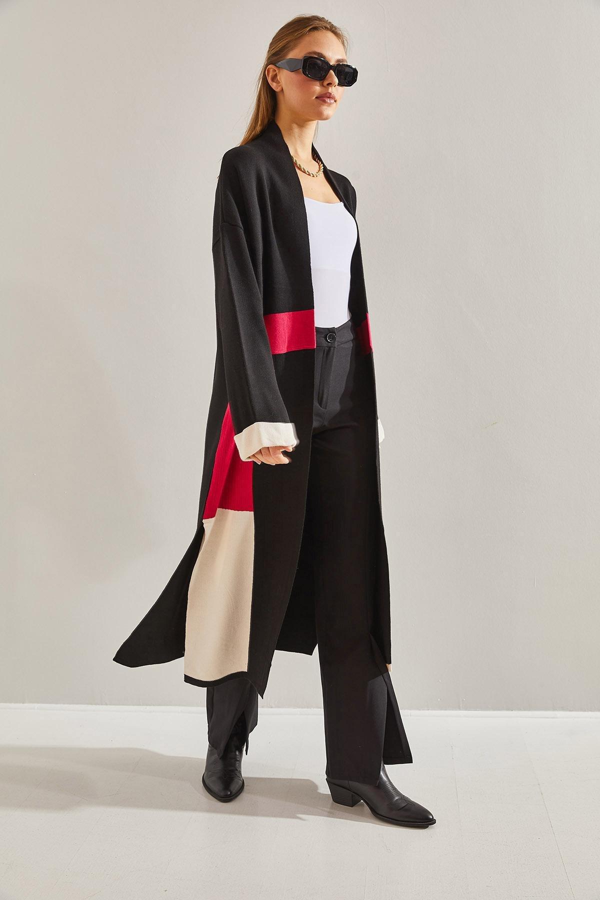 Black Folded Sleeve Knitted Cardigan, , large image number 2