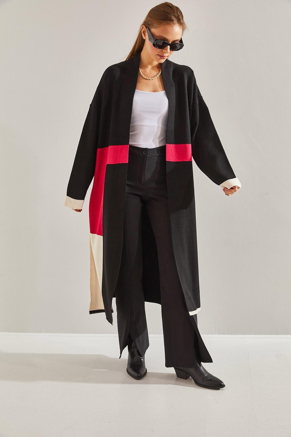 Black Folded Sleeve Knitted Cardigan, , large image number 3