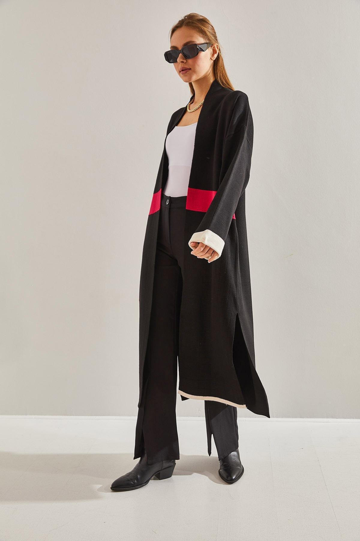 Black Folded Sleeve Knitted Cardigan, , large image number 4