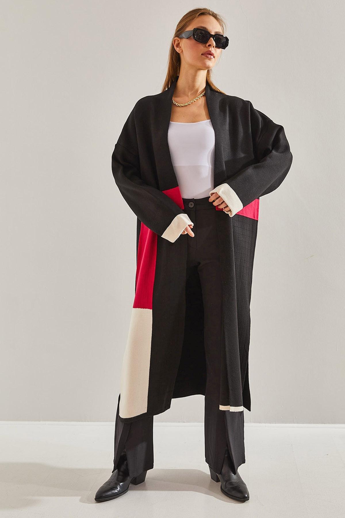 Black Folded Sleeve Knitted Cardigan, , large image number 6