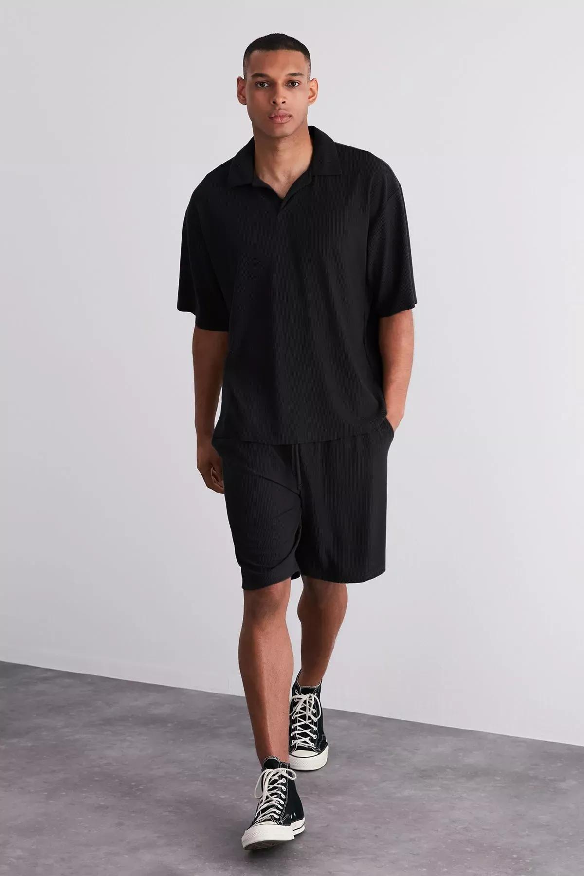 Black Wrinkle-Free Ottoman Shorts, , large image number 0