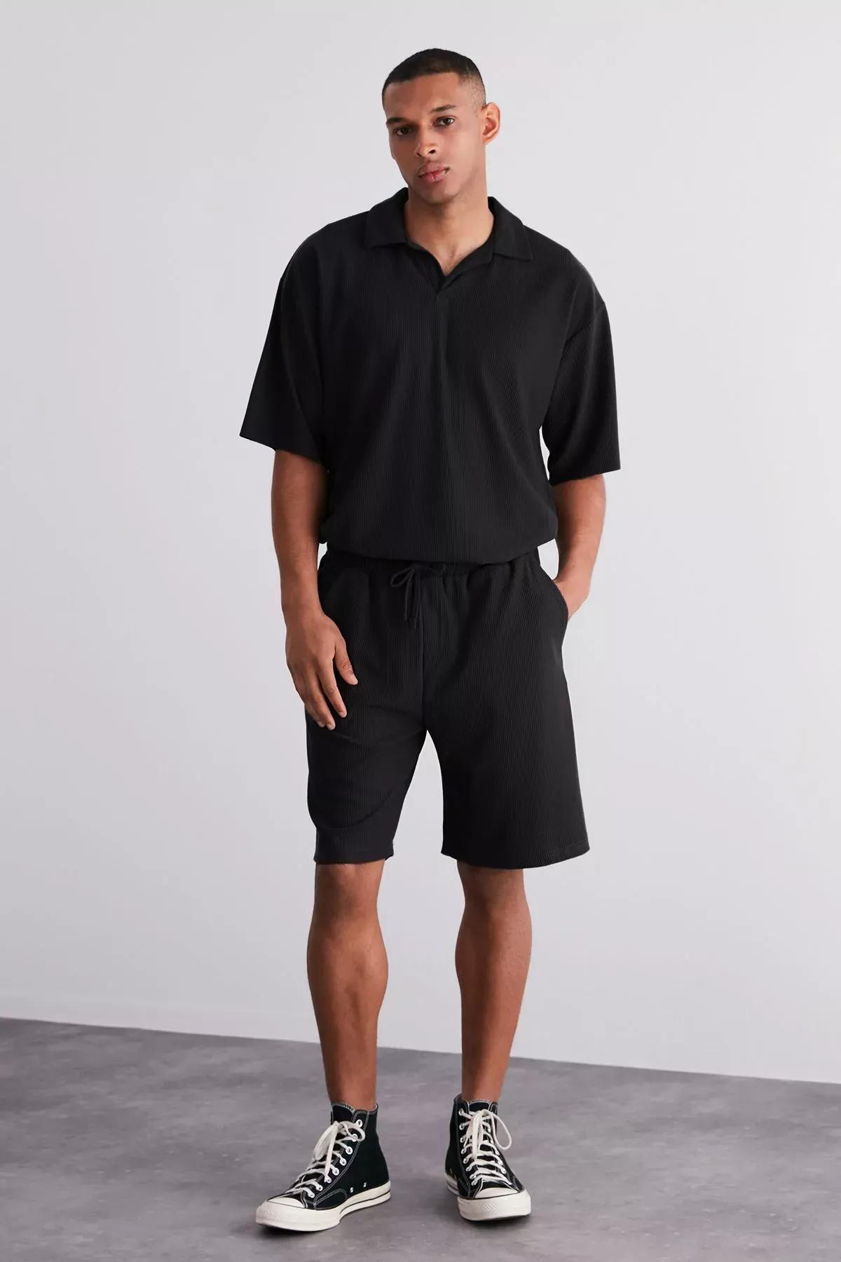 Black Wrinkle-Free Ottoman Shorts, , large image number 1