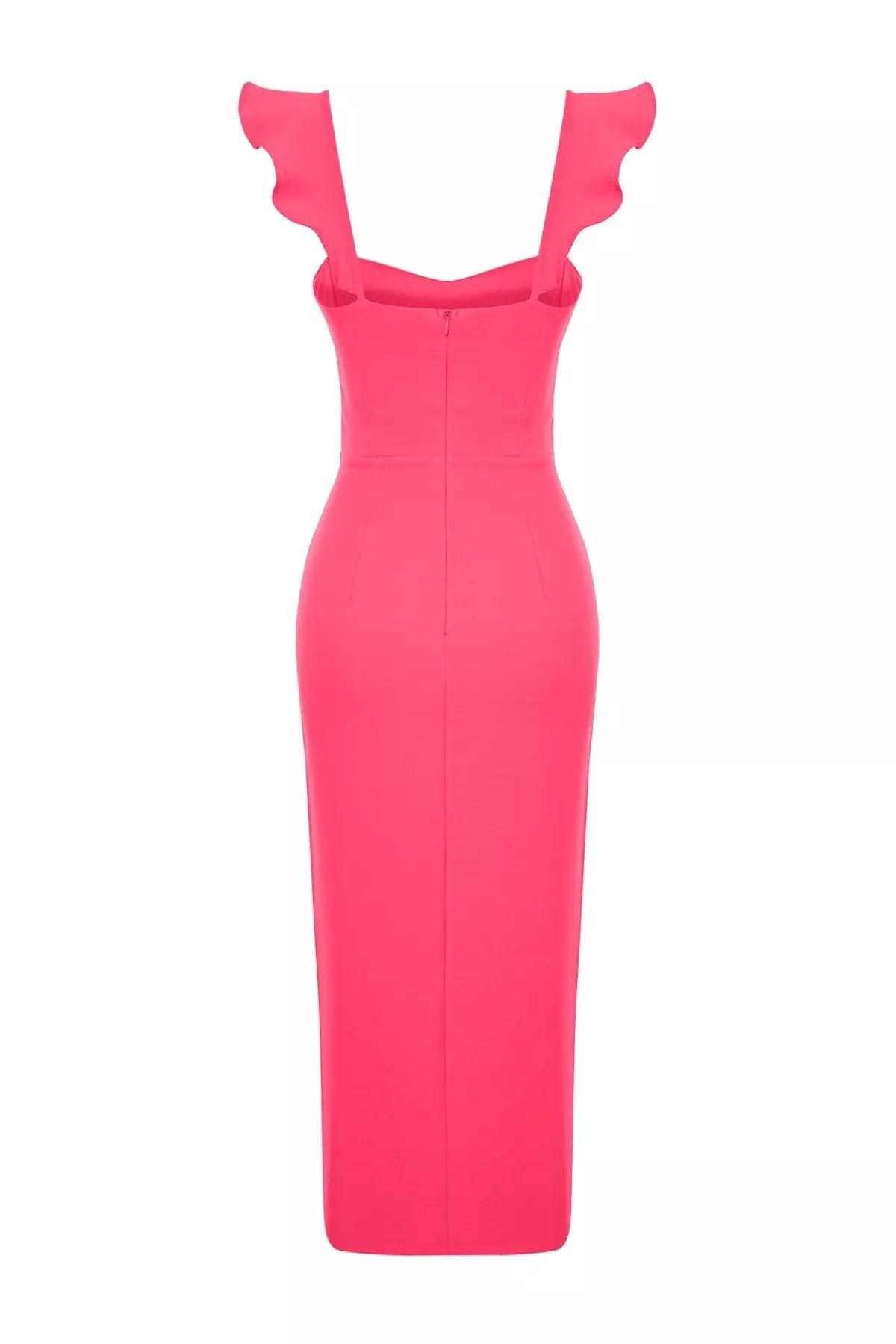 فستان ضيق منسوج بكشكش، وردي, Fuchsia, large image number 6