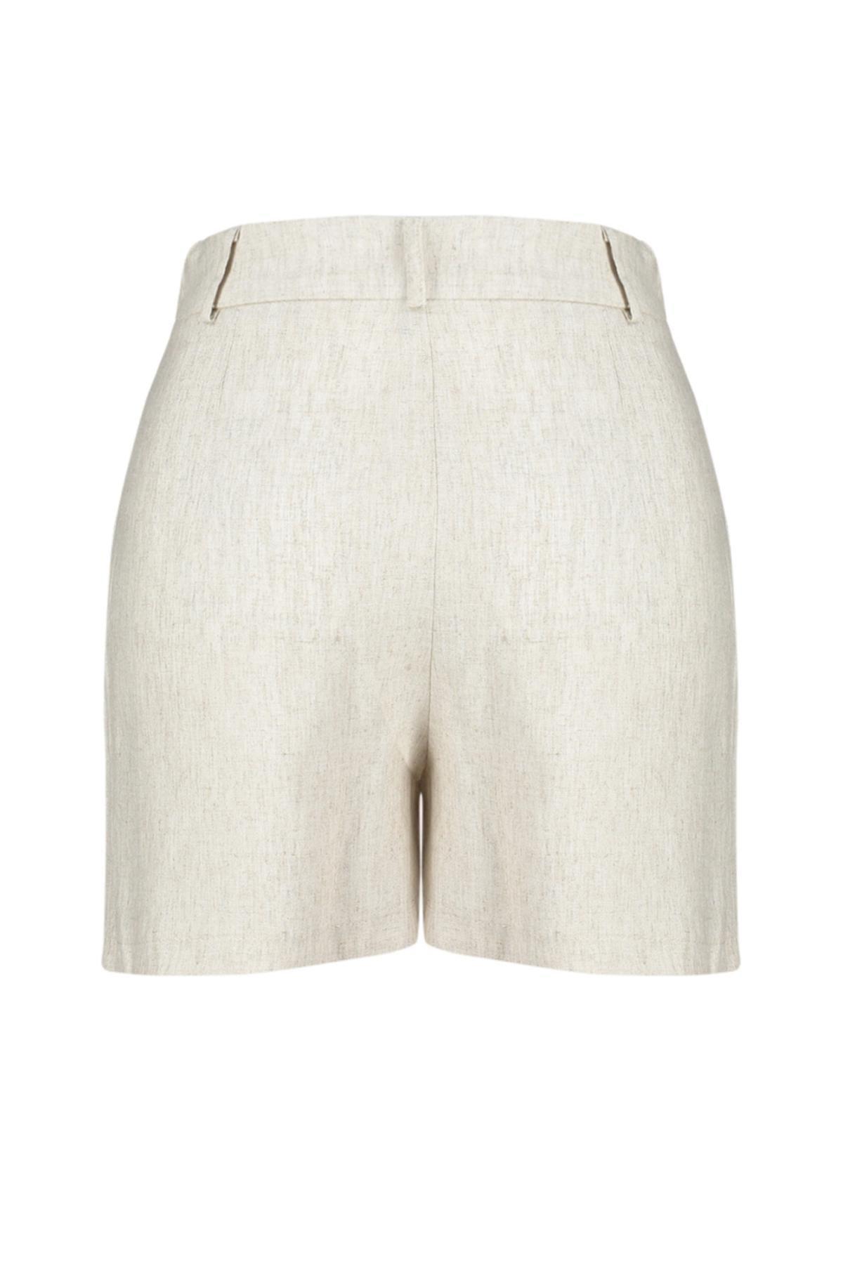 Beige Linen Woven Shorts Skirt, , large image number 6