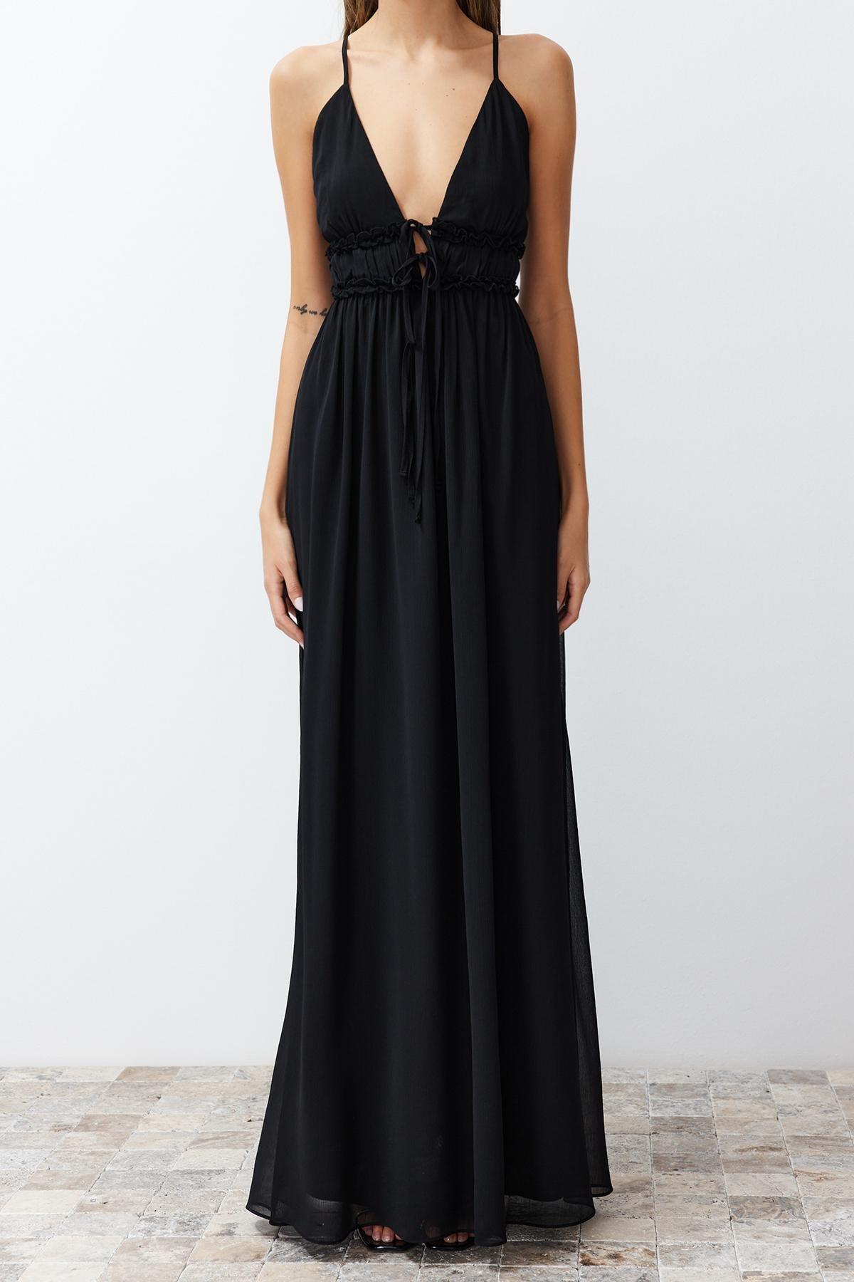 Black Chiffon Woven Occasionwear Dress, , large image number 4
