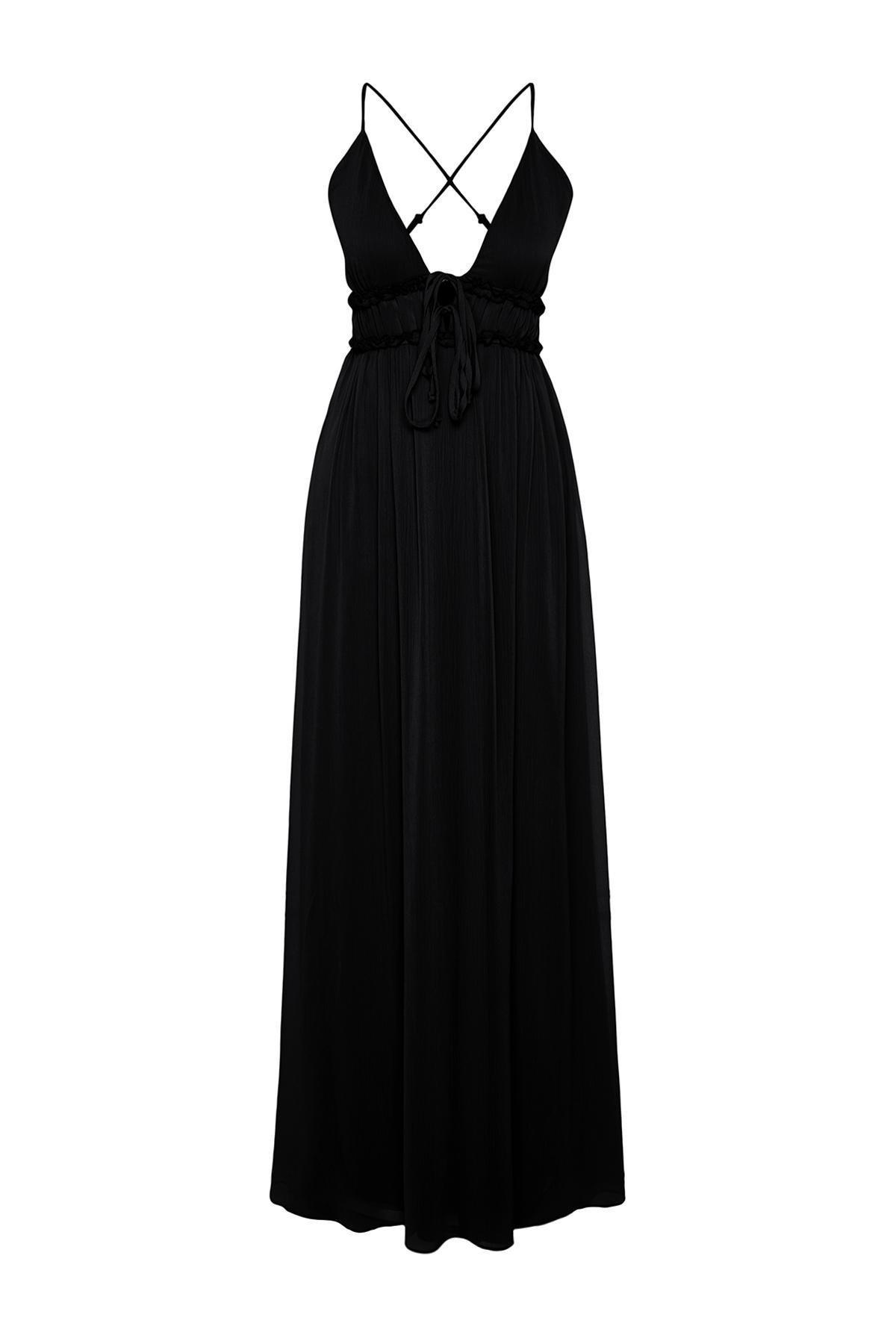 Black Chiffon Woven Occasionwear Dress, , large image number 5