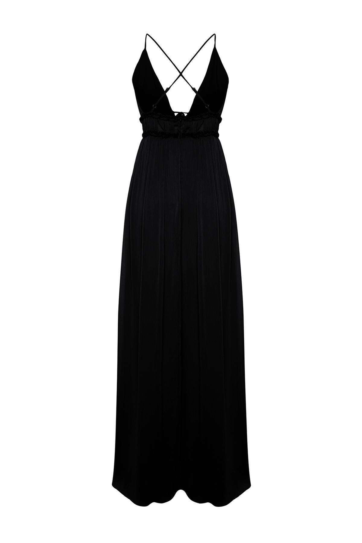 Black Chiffon Woven Occasionwear Dress, , large image number 6