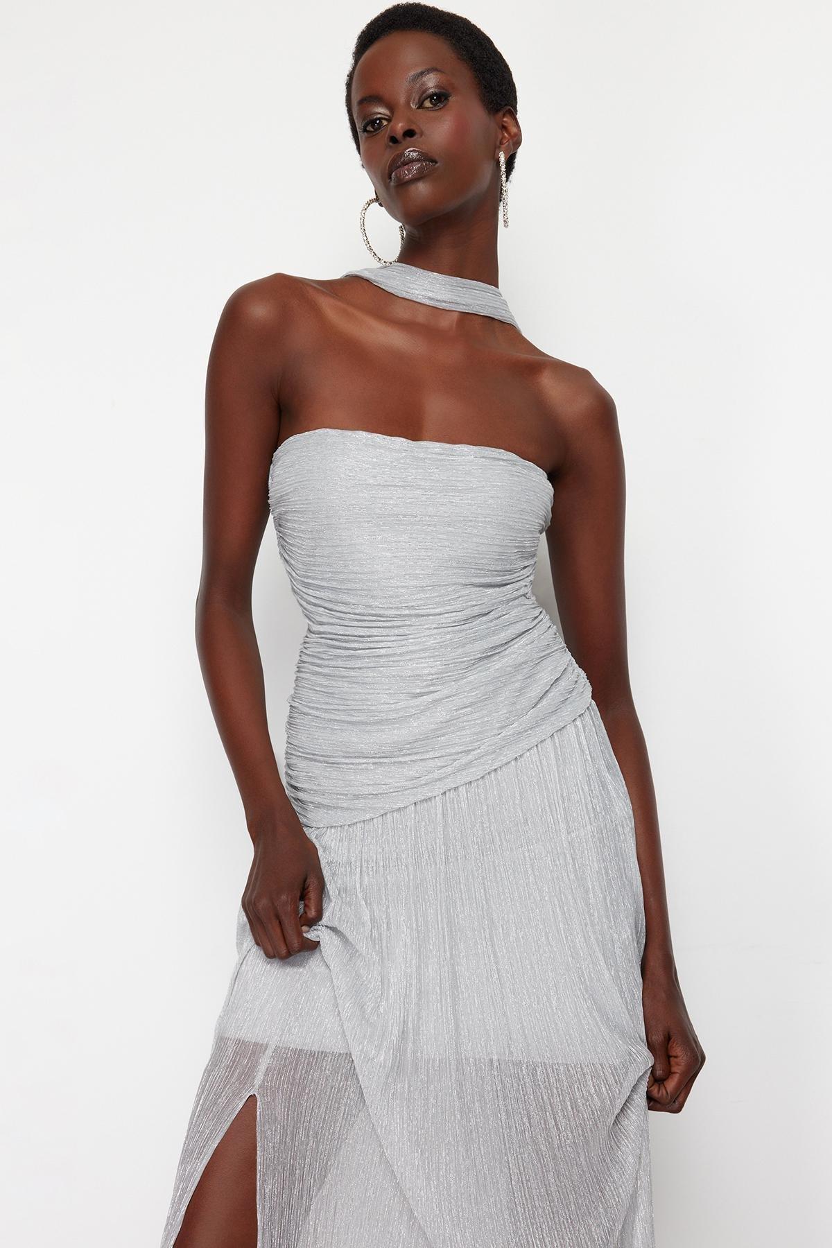 Silver Long Occasionwear Dress, , large image number 1