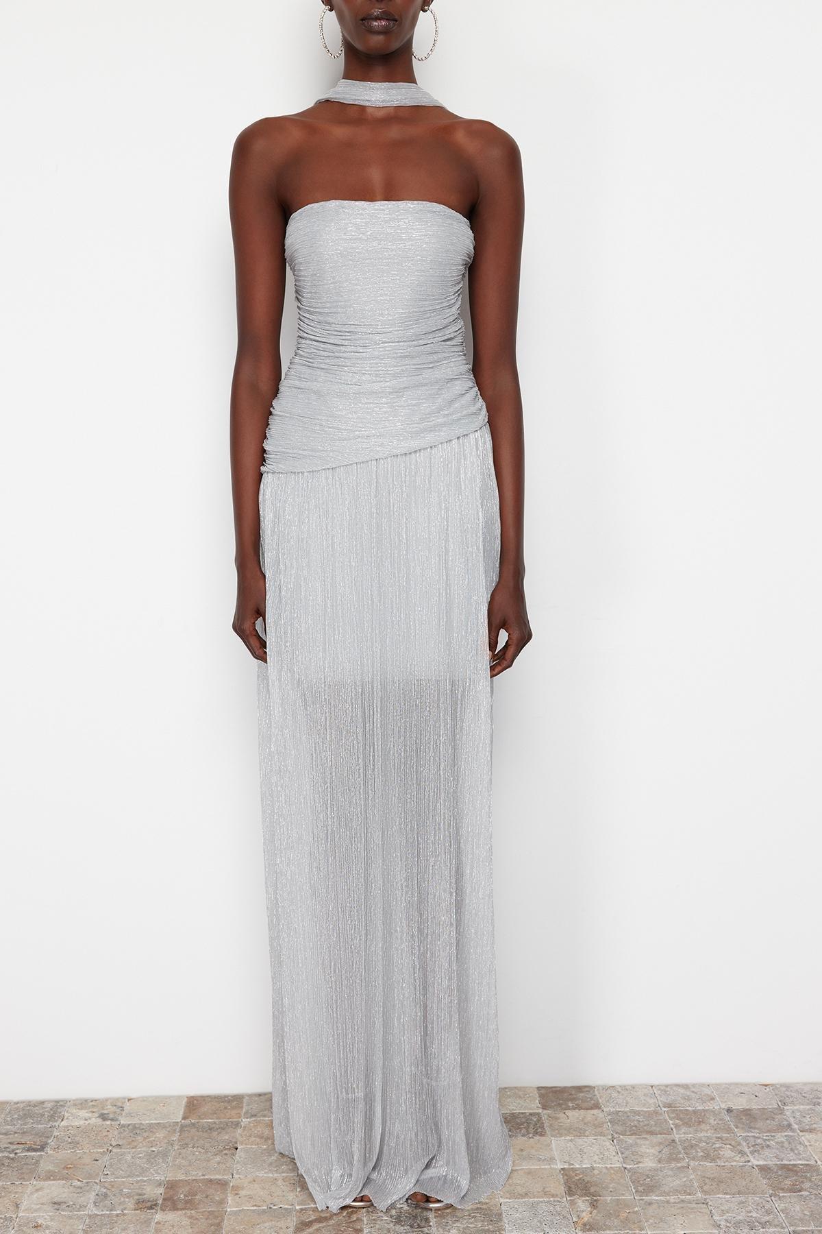 Silver Long Occasionwear Dress, , large image number 2