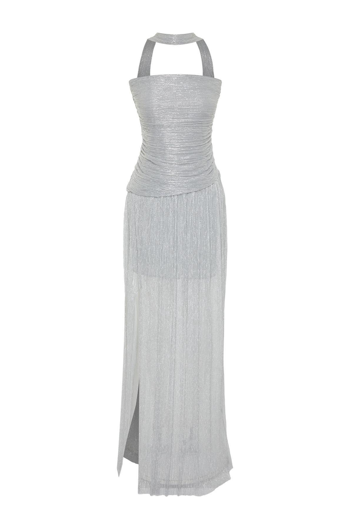 Silver Long Occasionwear Dress, , large image number 4