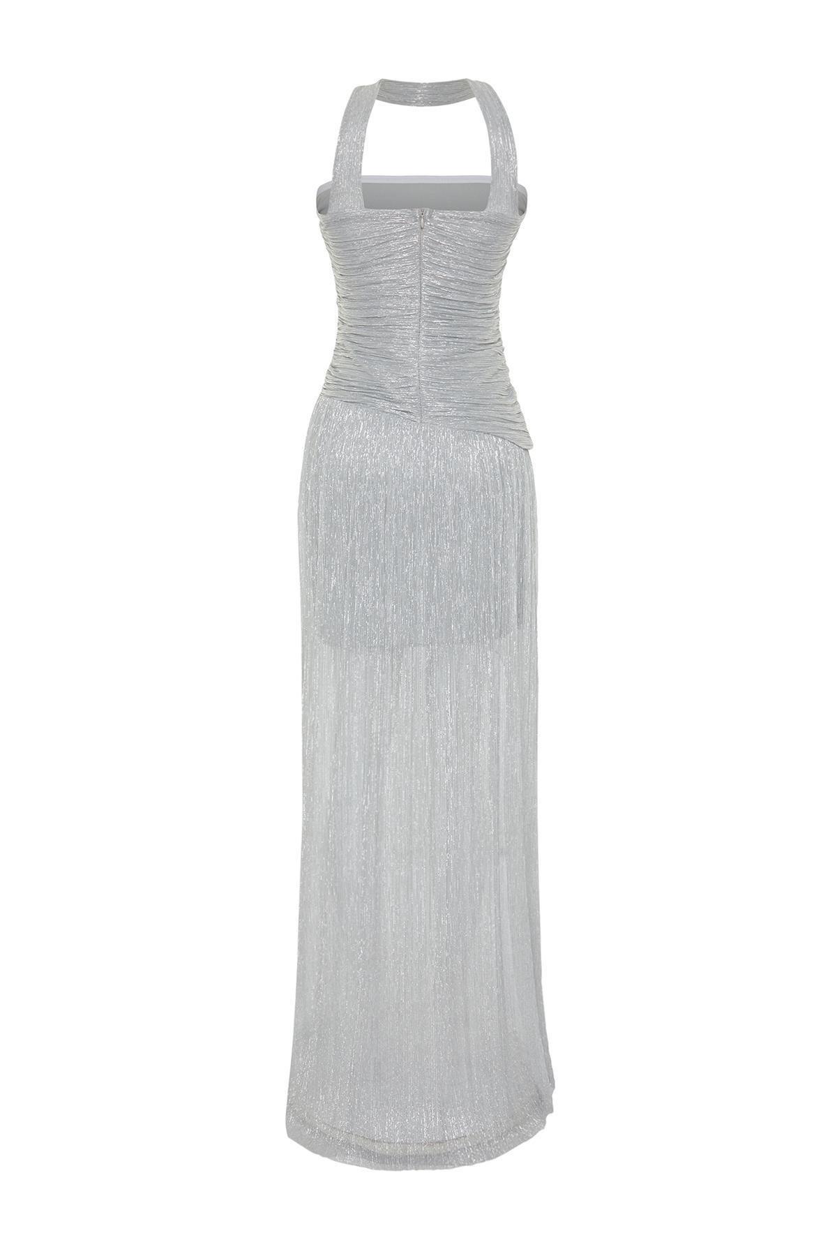 Silver Long Occasionwear Dress, , large image number 5
