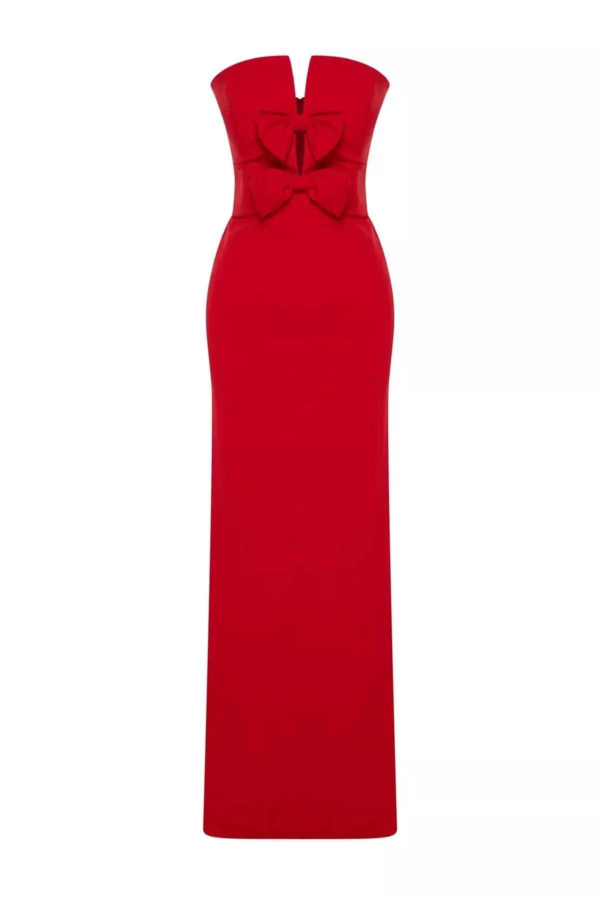 Red Detail Long Occasion Dress, C101_5690, large image number 6