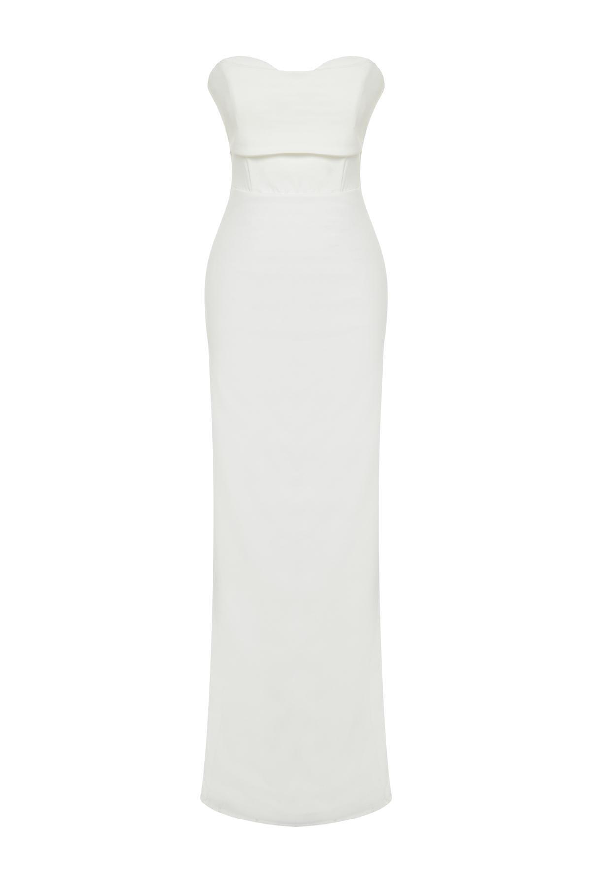White Detailed Long Occasionwear Dress, , large image number 5
