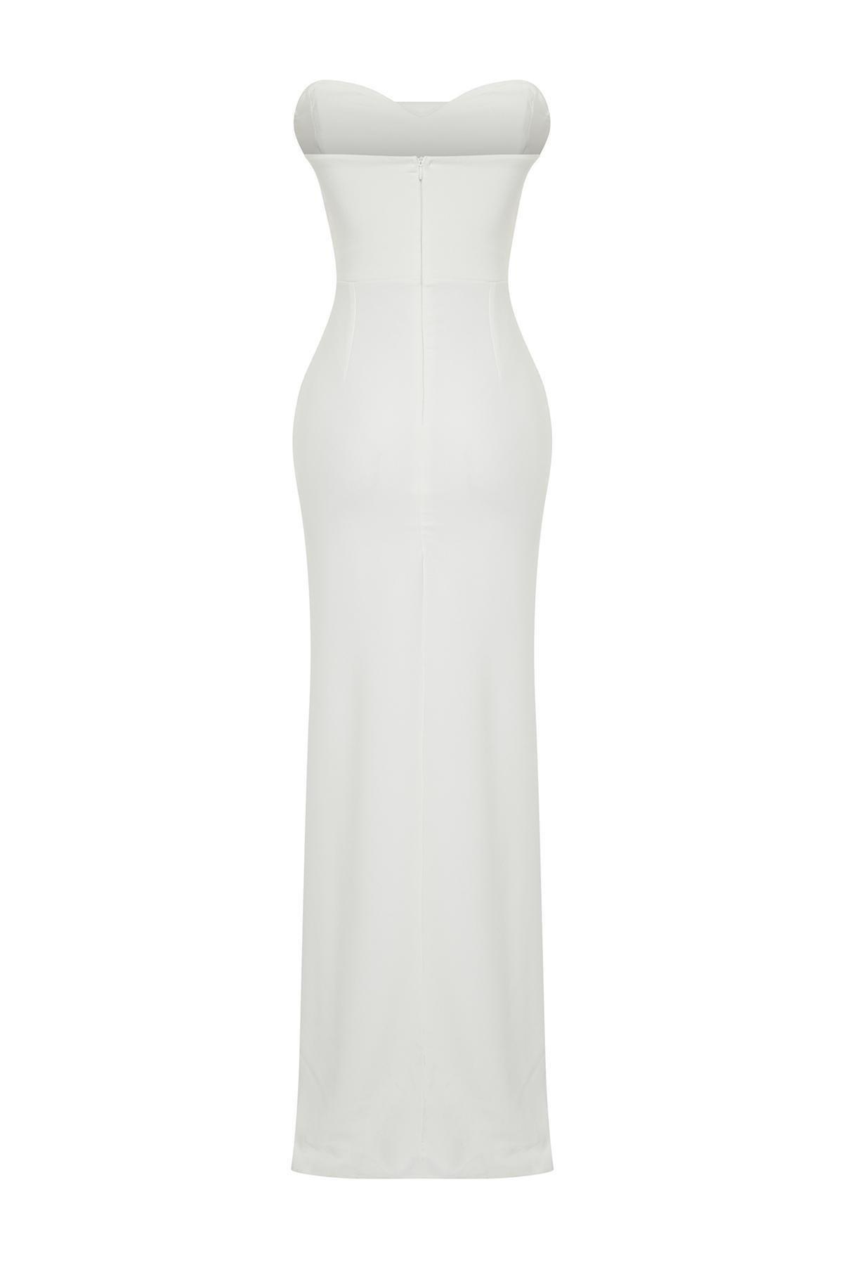 White Detailed Long Occasionwear Dress, , large image number 6