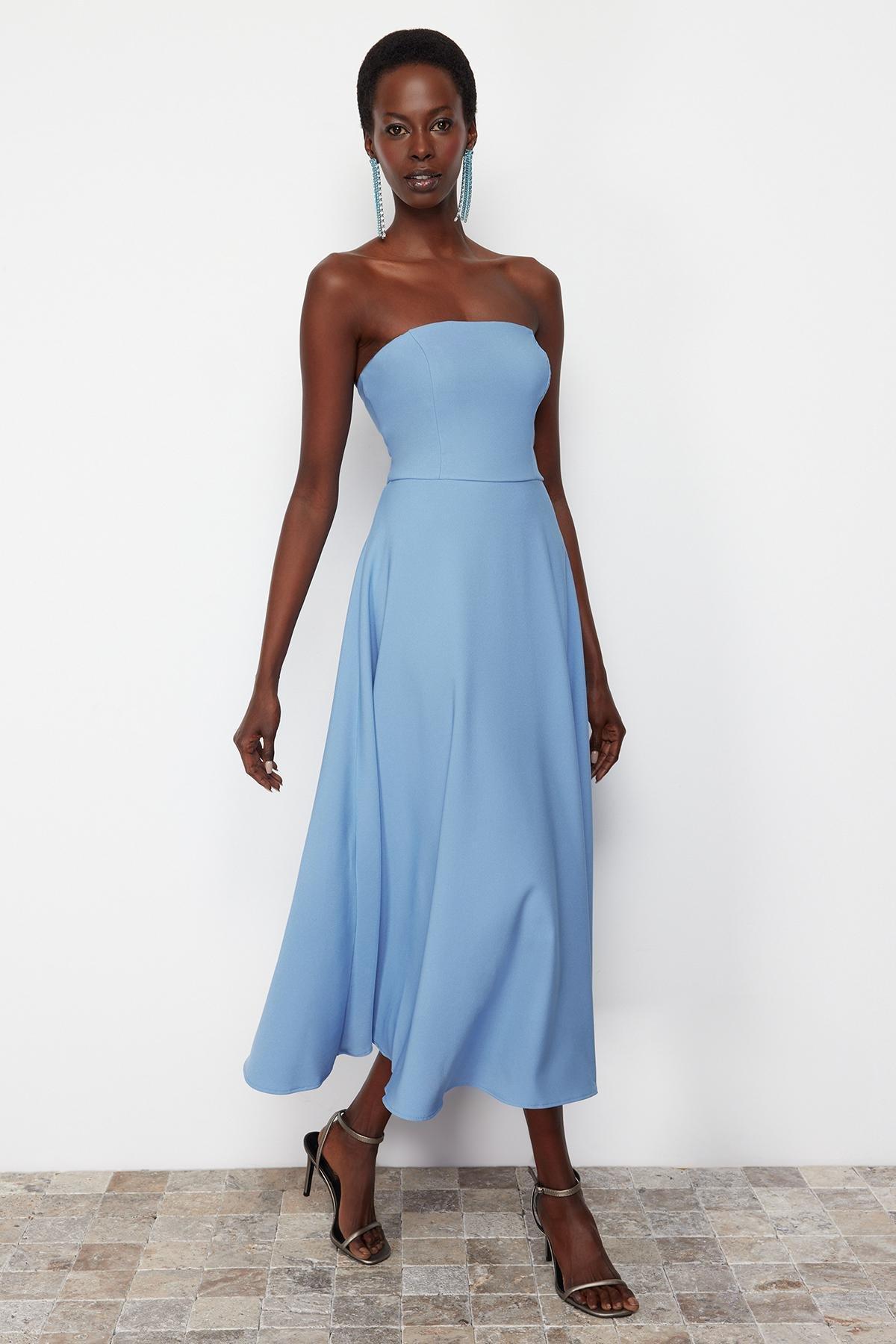 Blue A-Cut Woven Elegant Evening Dress TPRSS24EL00139, , large image number 0