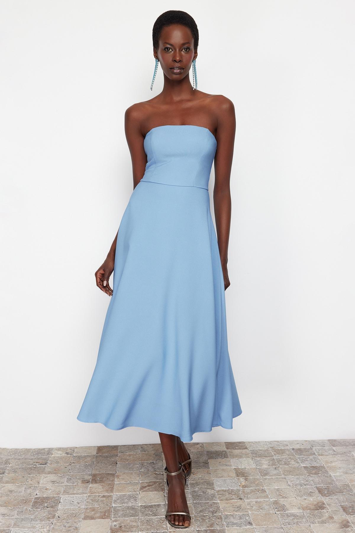 Blue A-Cut Woven Elegant Evening Dress TPRSS24EL00139, , large image number 1