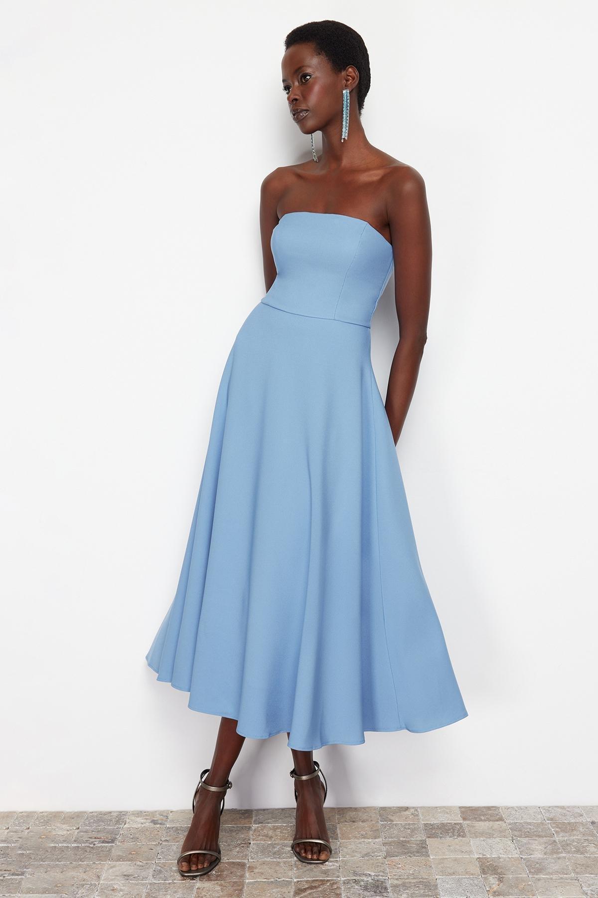 Blue A-Cut Woven Elegant Evening Dress TPRSS24EL00139, , large image number 2