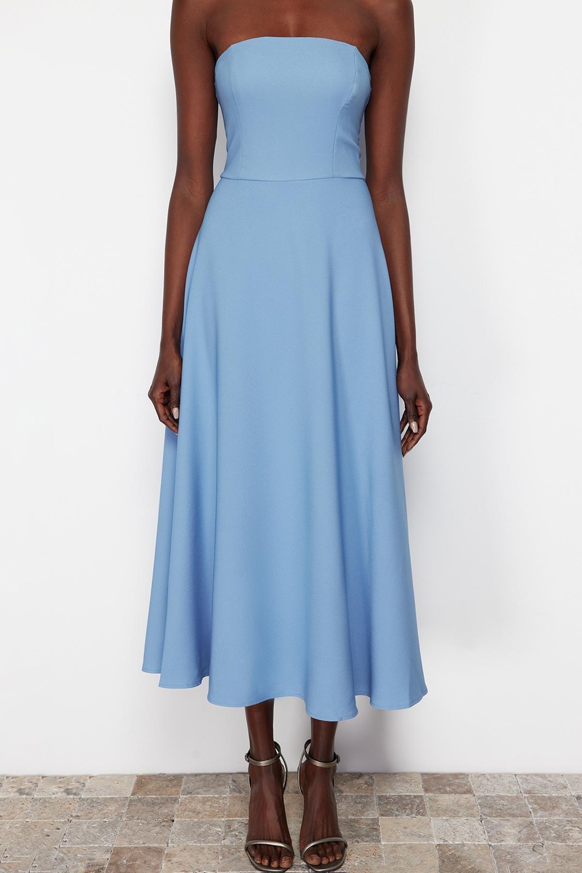 Blue A-Cut Woven Elegant Evening Dress TPRSS24EL00139, , large image number 3