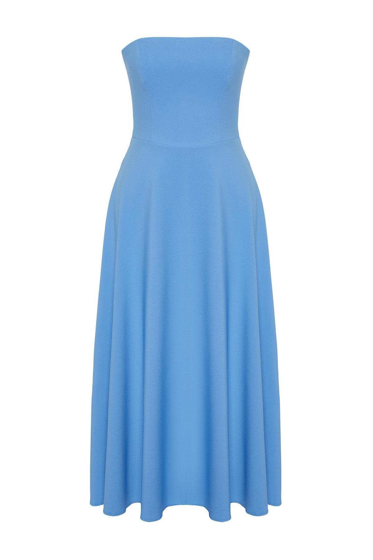 Blue A-Cut Woven Elegant Evening Dress TPRSS24EL00139, , large image number 5