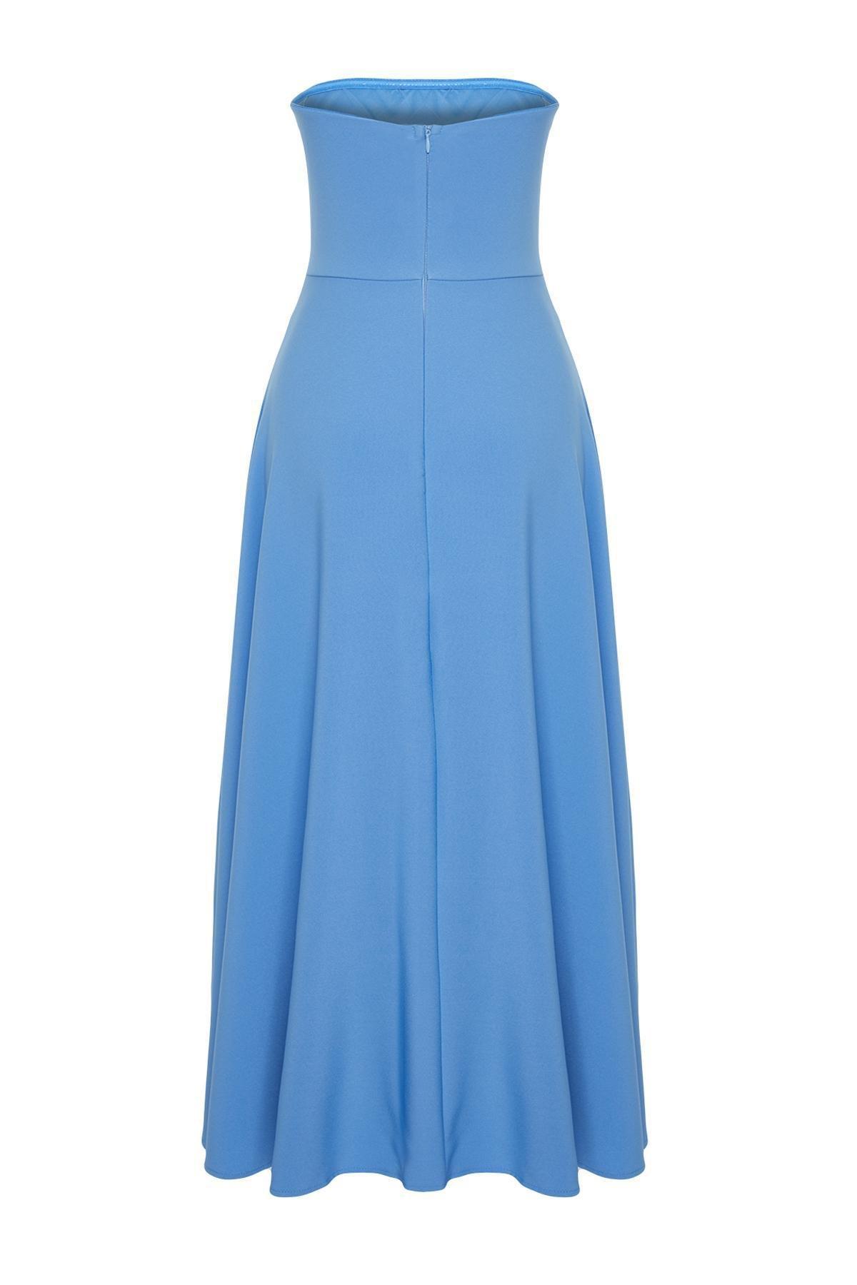 Blue A-Cut Woven Elegant Evening Dress TPRSS24EL00139, , large image number 6