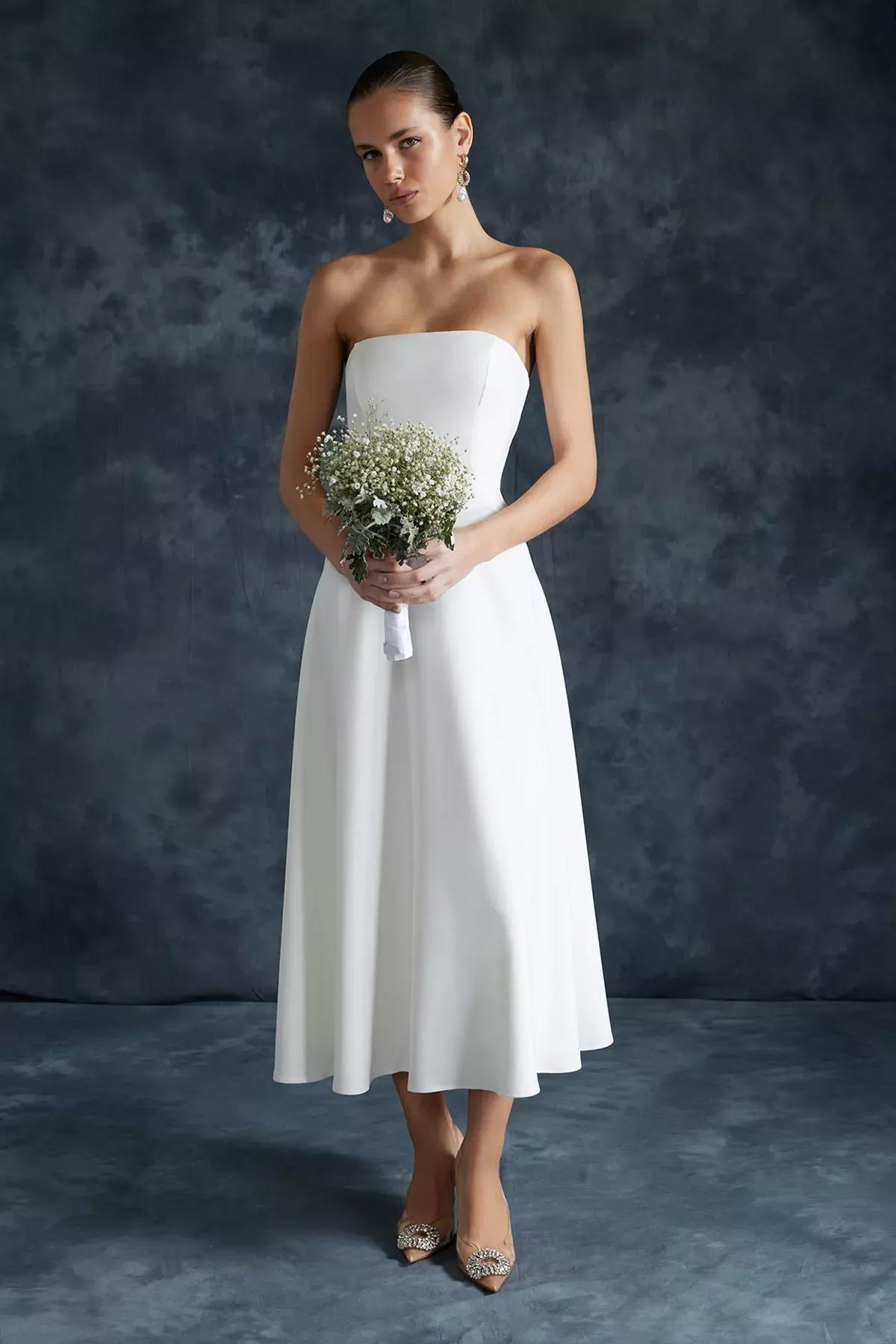 White Detailed Long Occasionwear Dress, , large image number 0