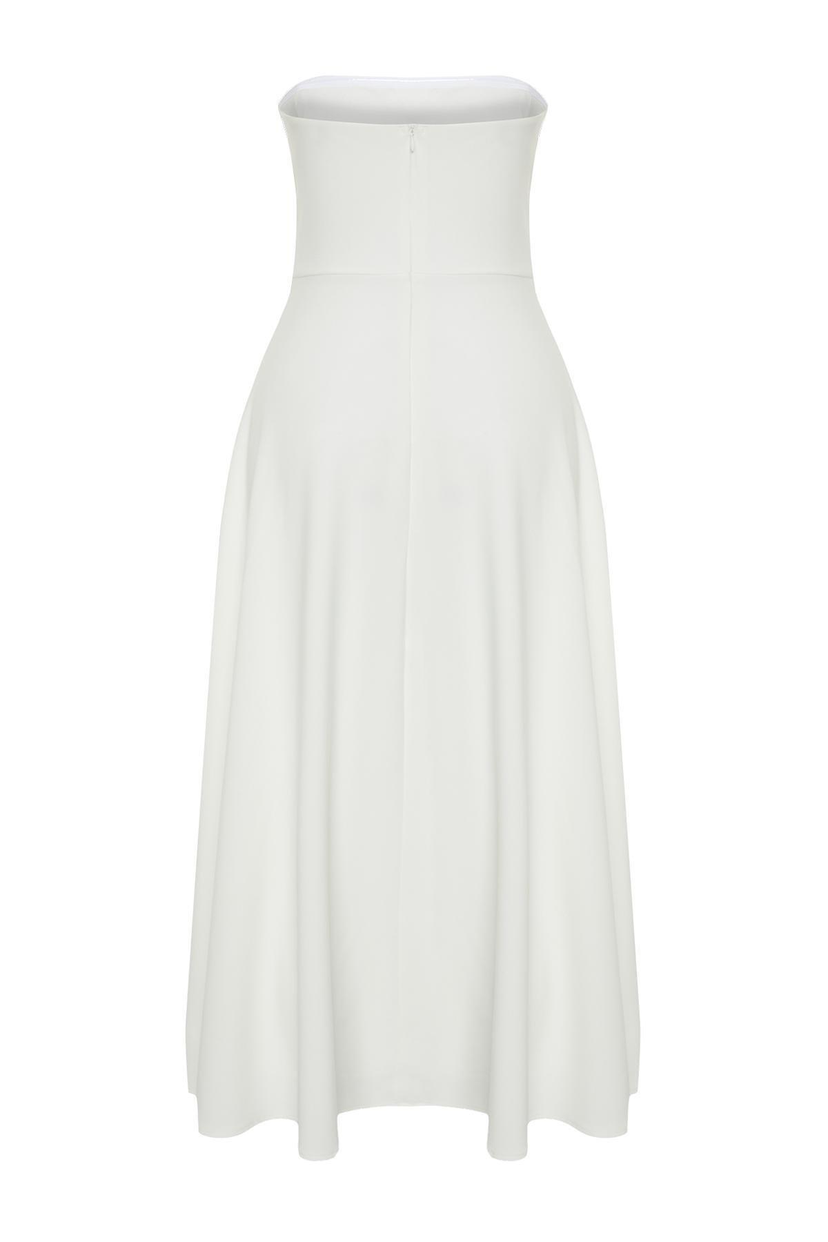 White Detailed Long Occasionwear Dress, White, large image number 1