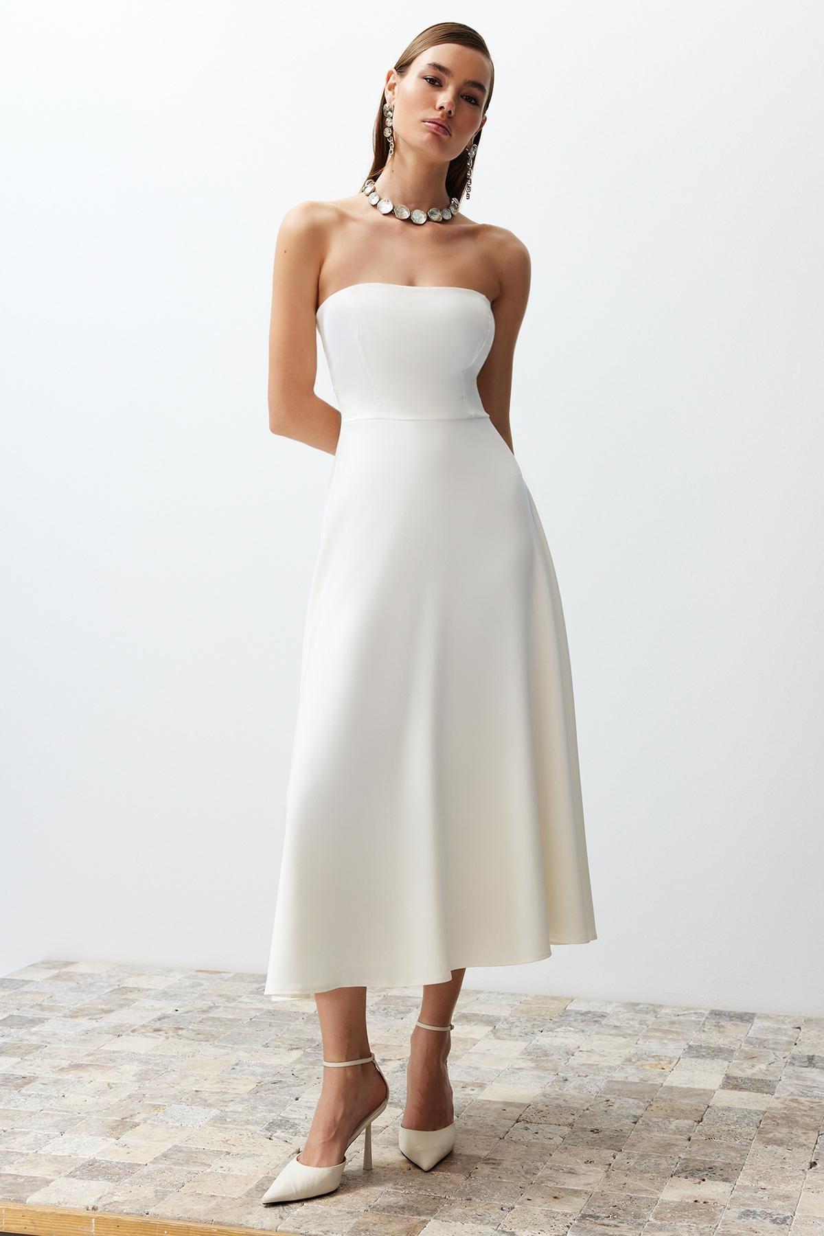 White Detailed Long Occasionwear Dress, White, large image number 2