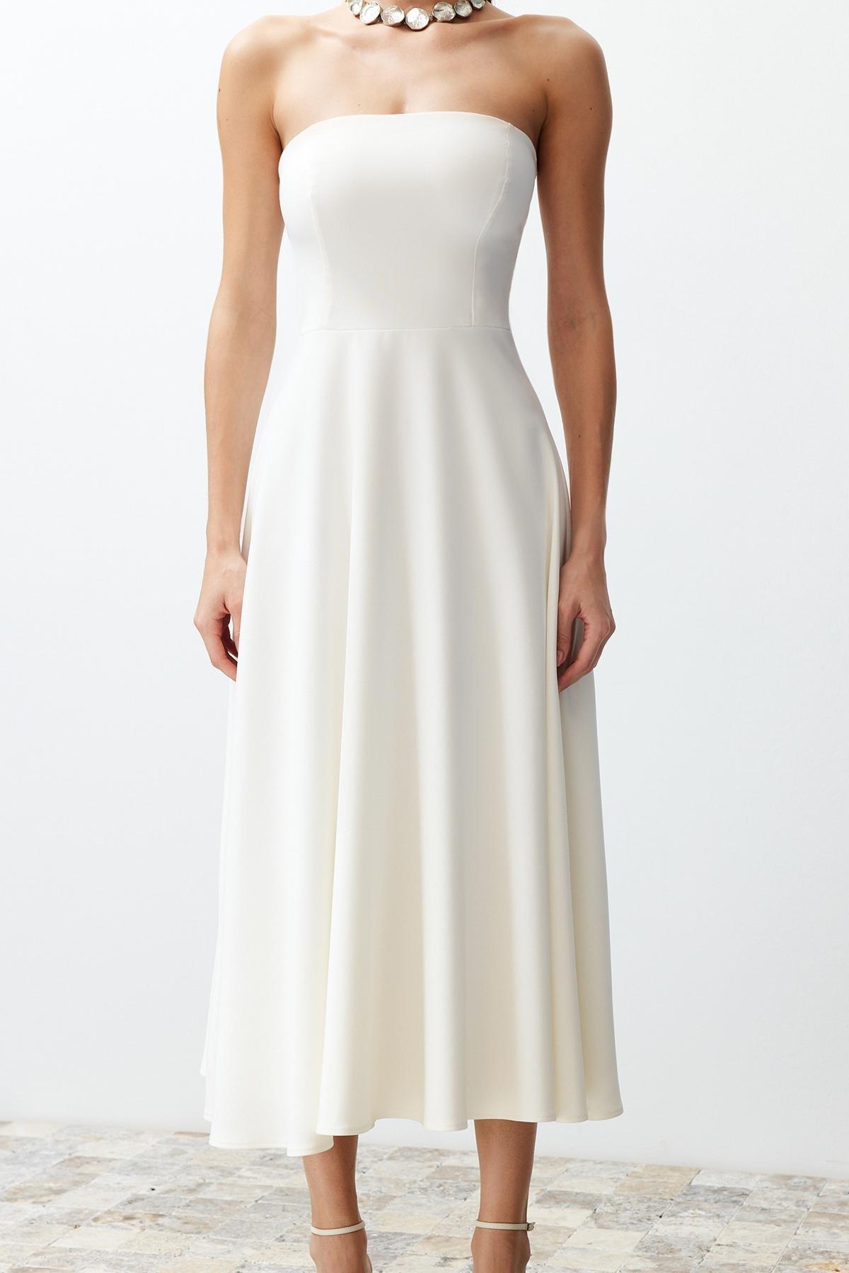 White Detailed Long Occasionwear Dress, White, large image number 3
