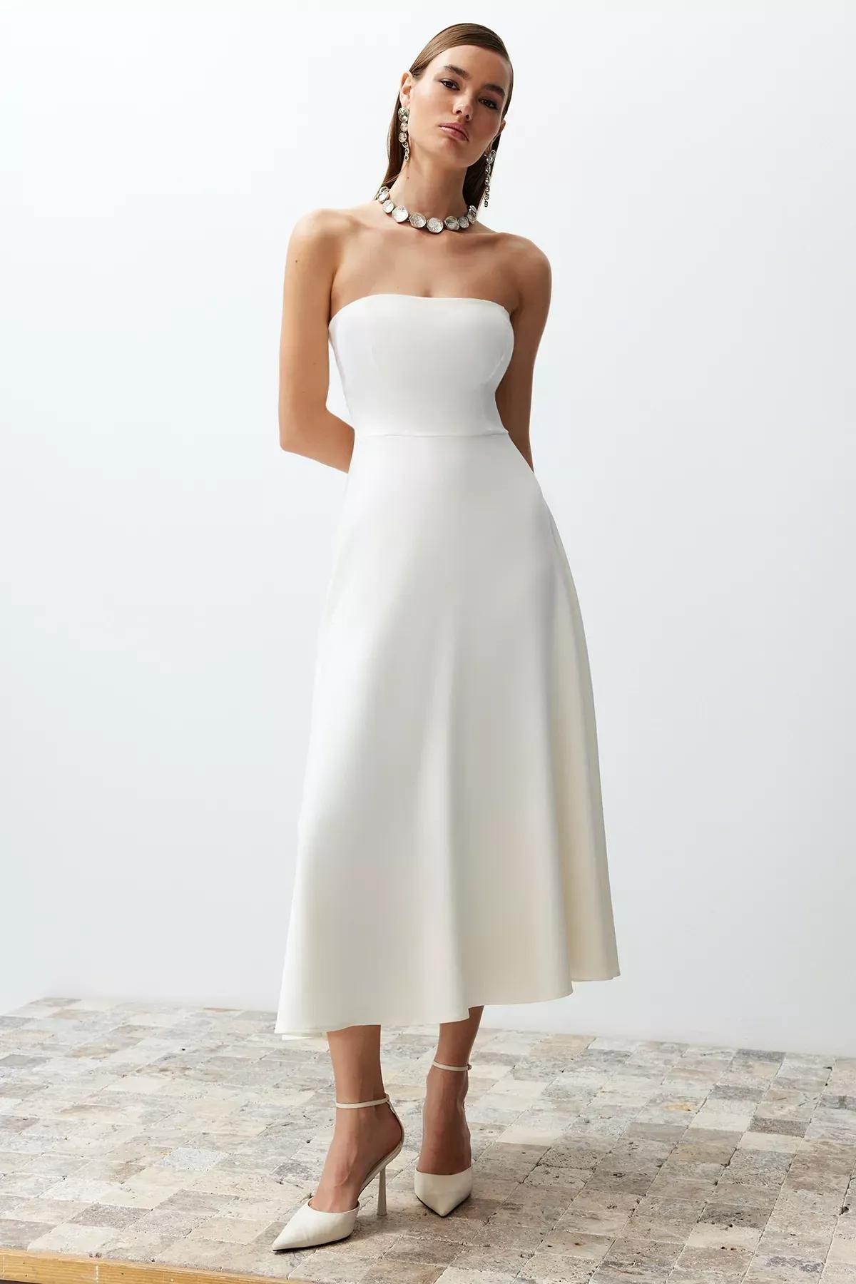 White Detailed Long Occasionwear Dress, , large image number 3