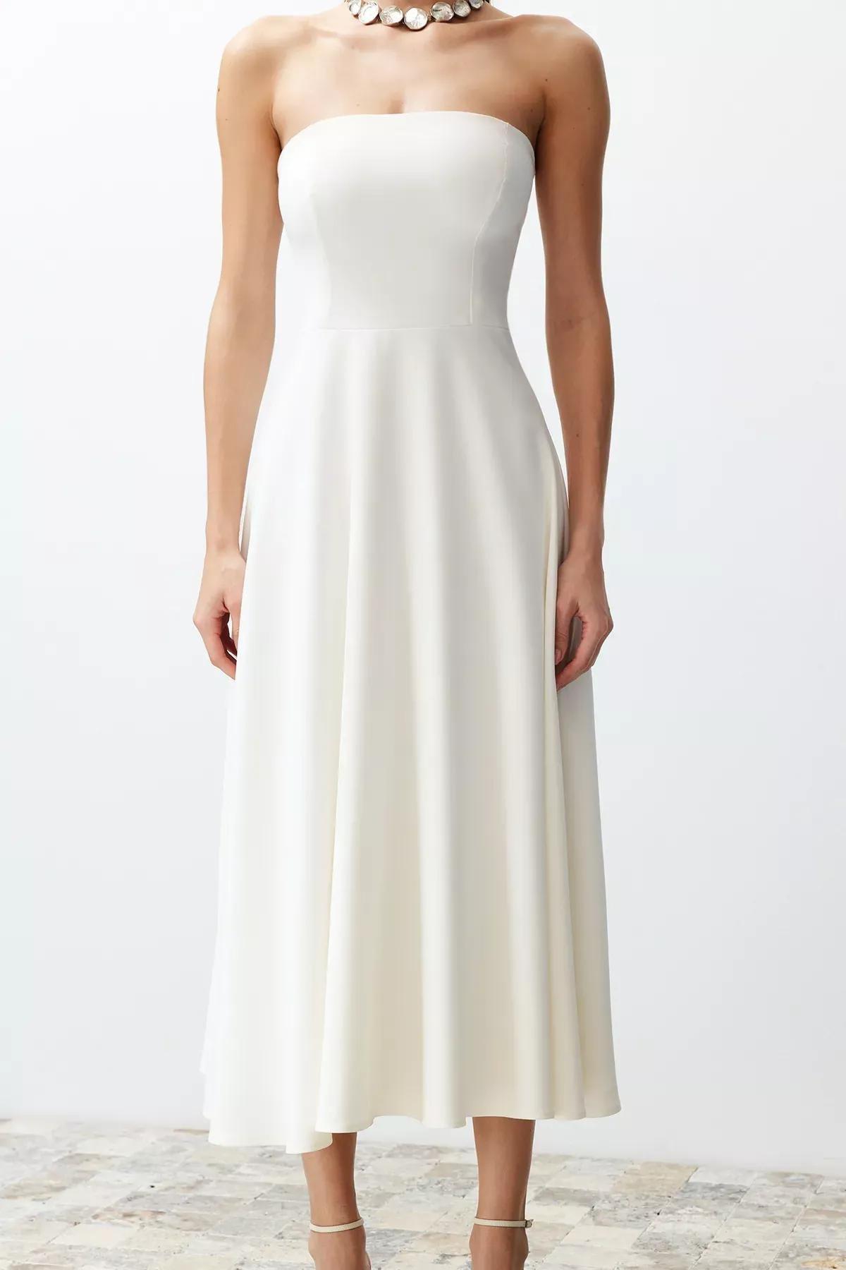White Detailed Long Occasionwear Dress, , large image number 4