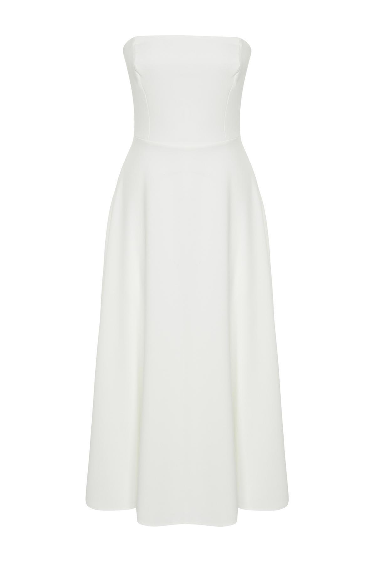 White Detailed Long Occasionwear Dress, White, large image number 5