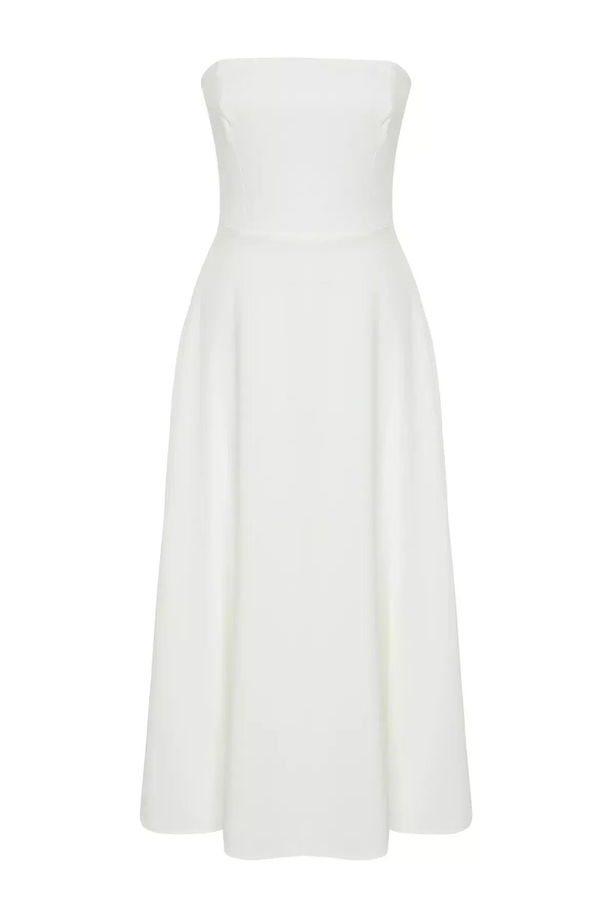 White Detailed Long Occasionwear Dress, , large image number 6