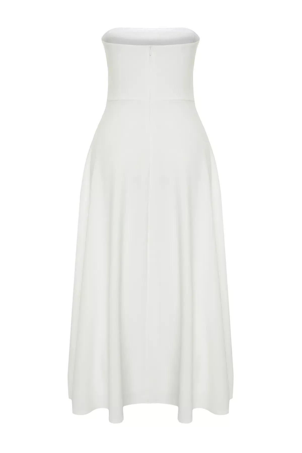 White Detailed Long Occasionwear Dress, White, medium