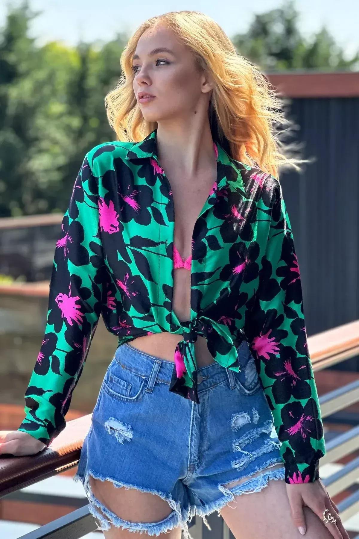 Green Patterned Woven Shirt, Green, large image number 0