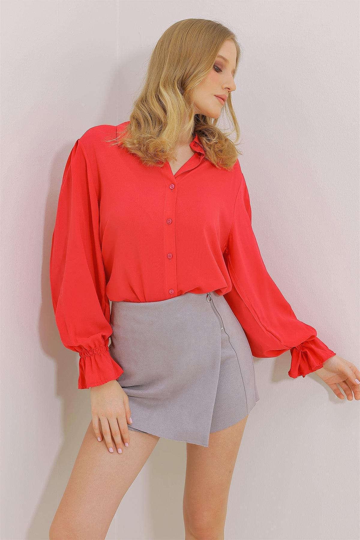 Womens Fuchsia Flounce Sleeves Viscon Woven Shirt ALC-X11431, single, , large image number 2