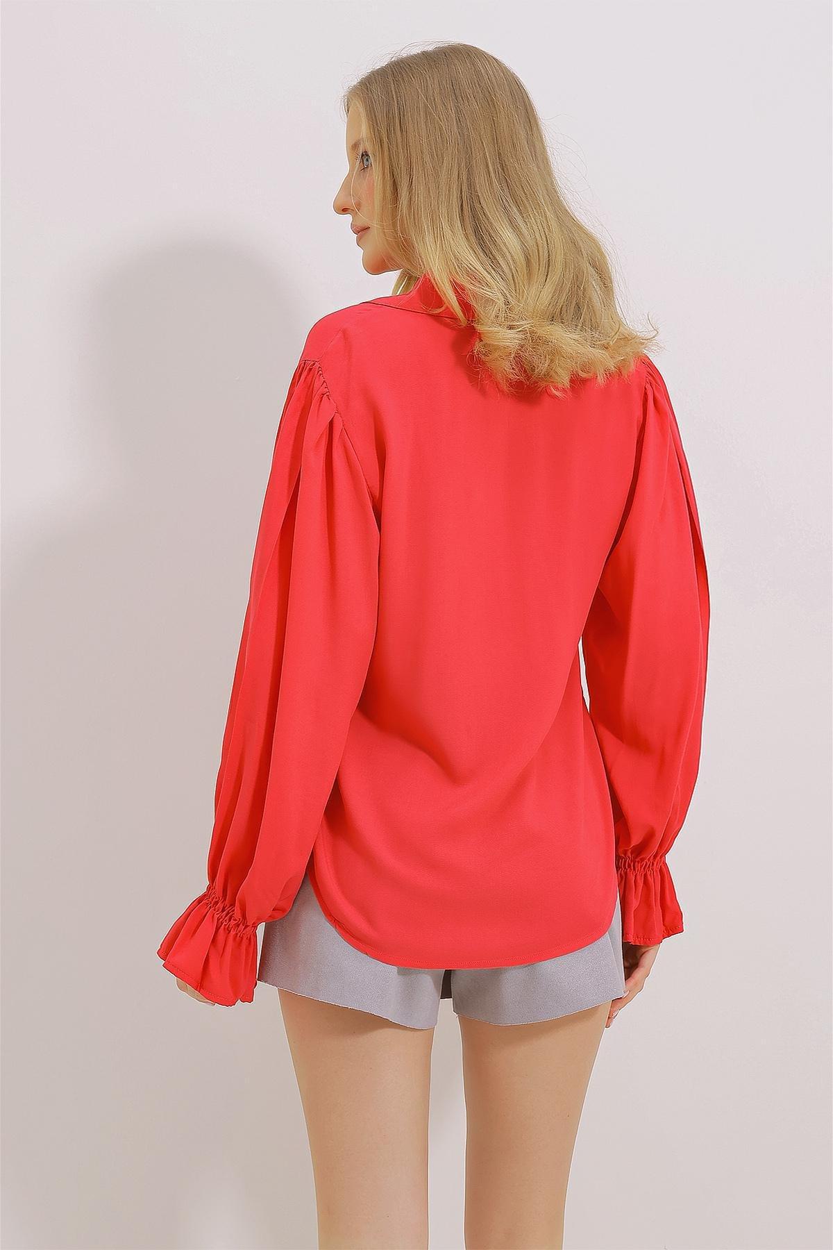 Womens Fuchsia Flounce Sleeves Viscon Woven Shirt ALC-X11431, single, , large image number 3