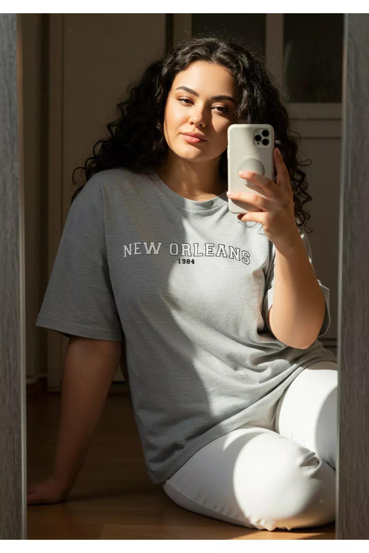 Grey Oversize Printed T-Shirt, C101_1656, large image number 1