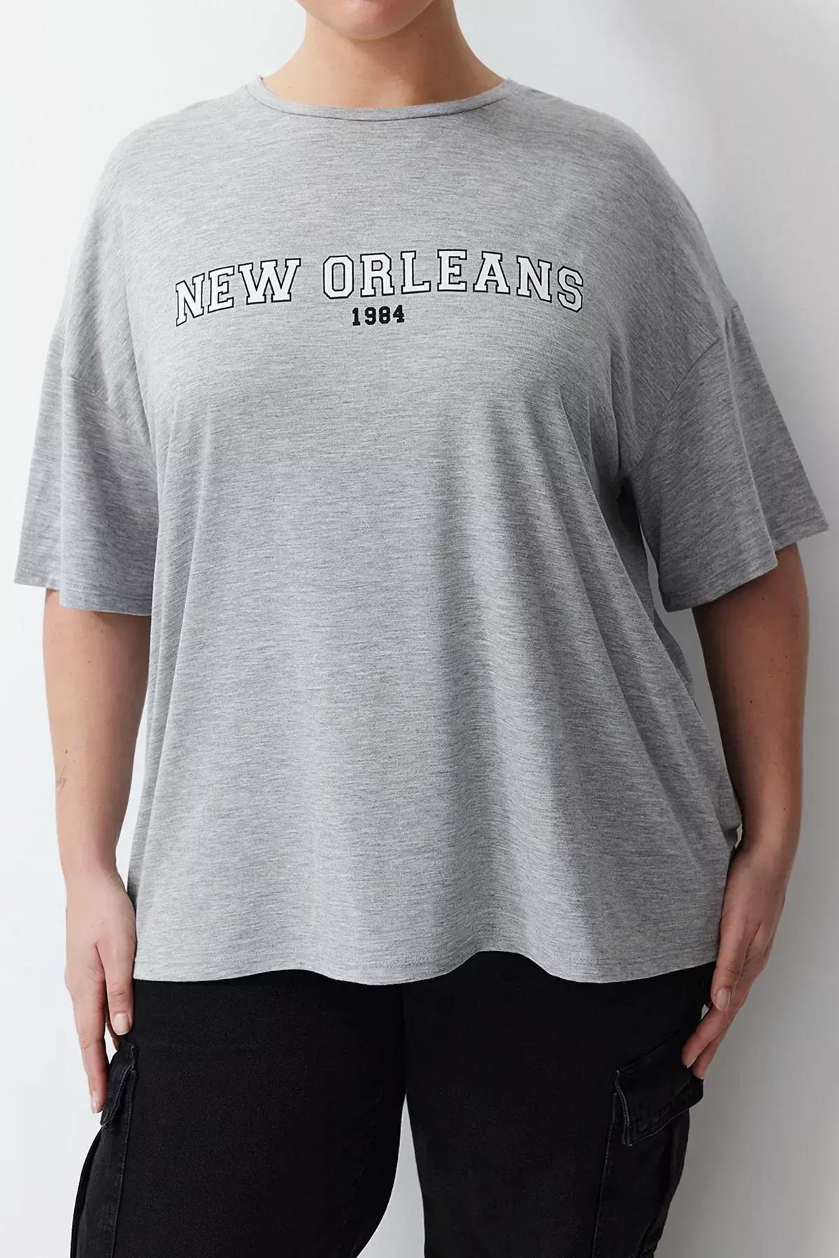 Grey Oversize Printed T-Shirt, C101_1656, large image number 4