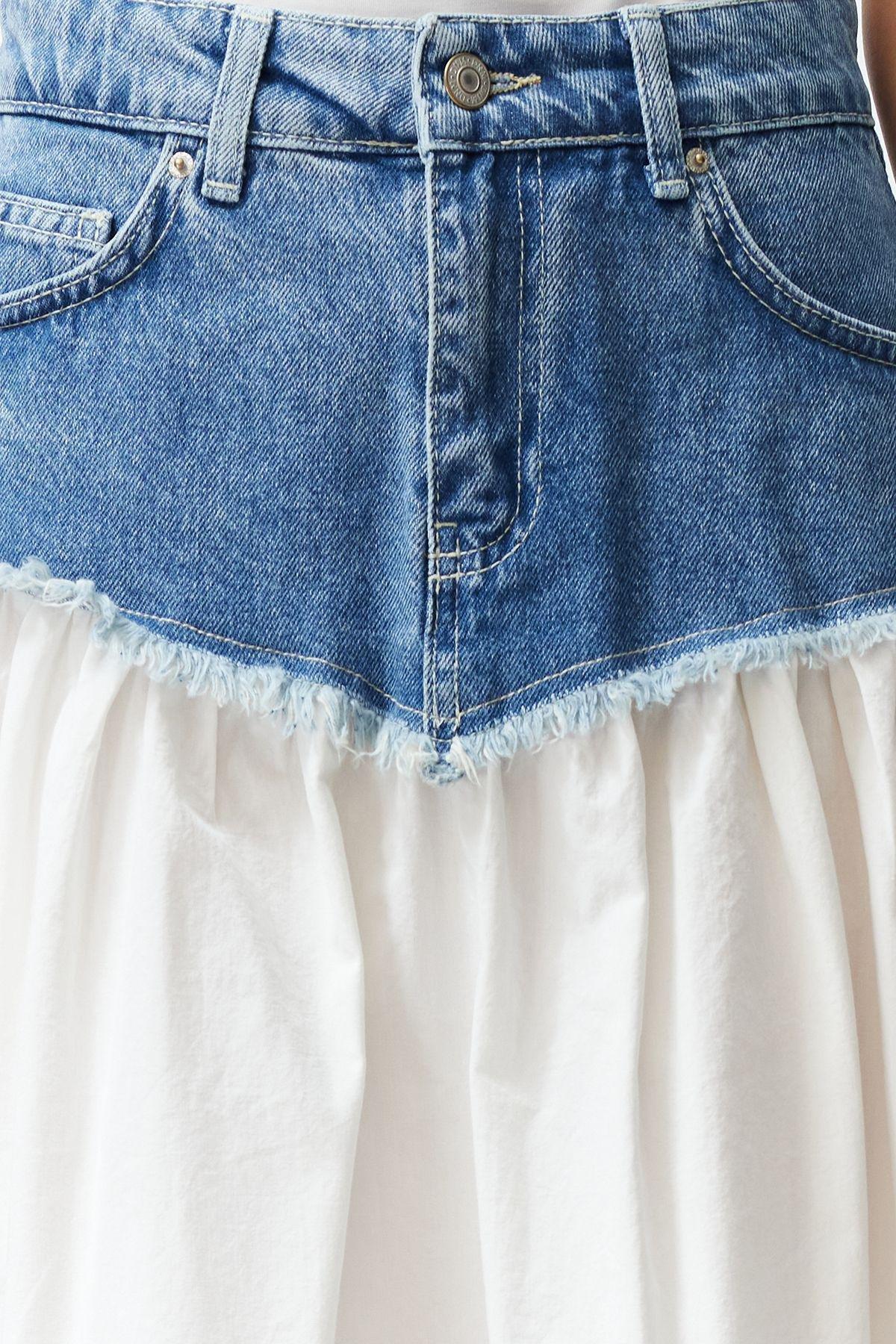 Blue Color Block High Waist Midi Denim Skirt TWOSS24ET00142, , large image number 4