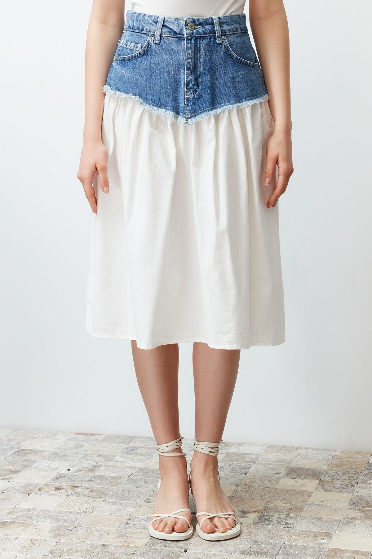 Blue Color Block High Waist Midi Denim Skirt TWOSS24ET00142, , large image number 5