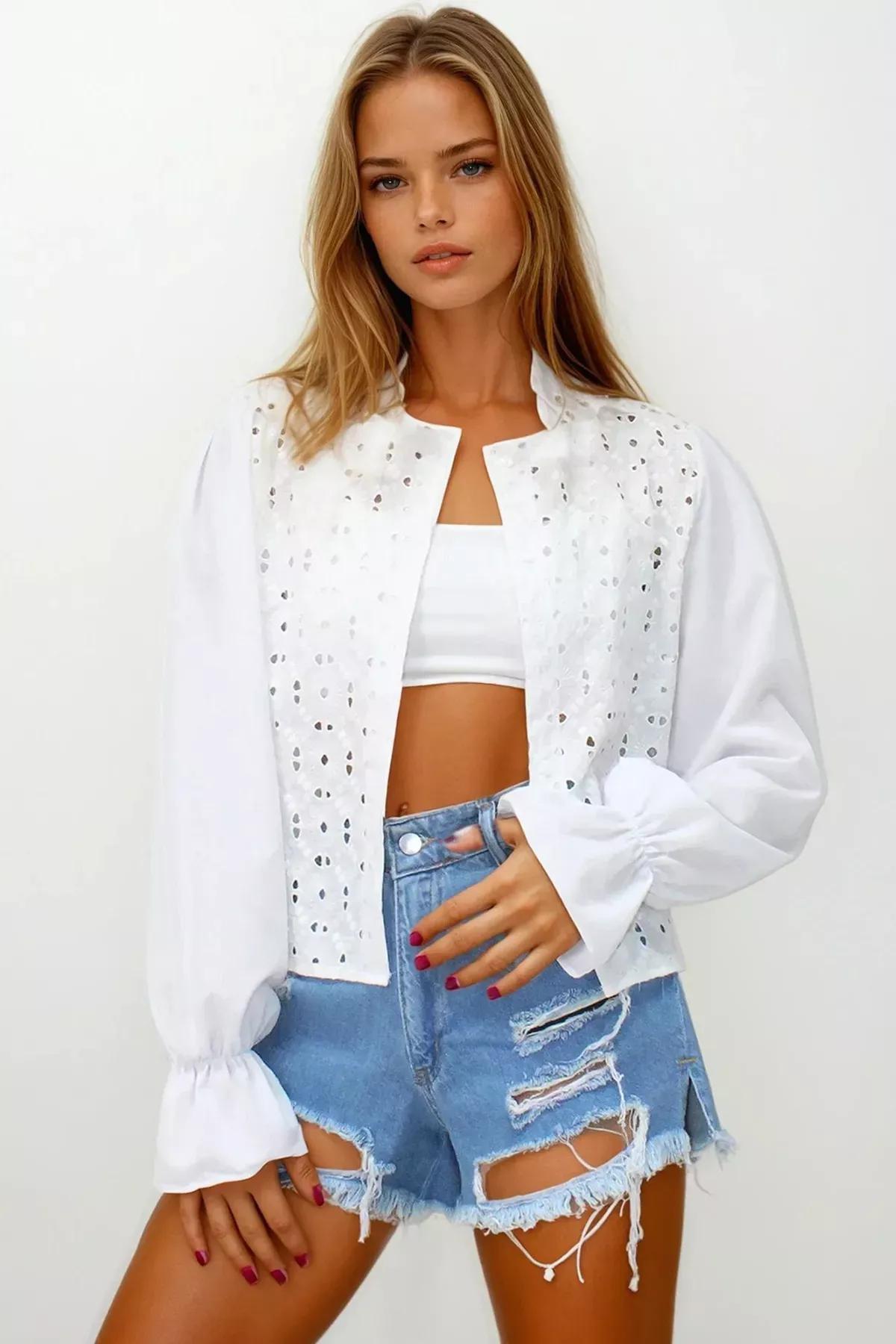 White Flounced Shirt, White, large image number 0
