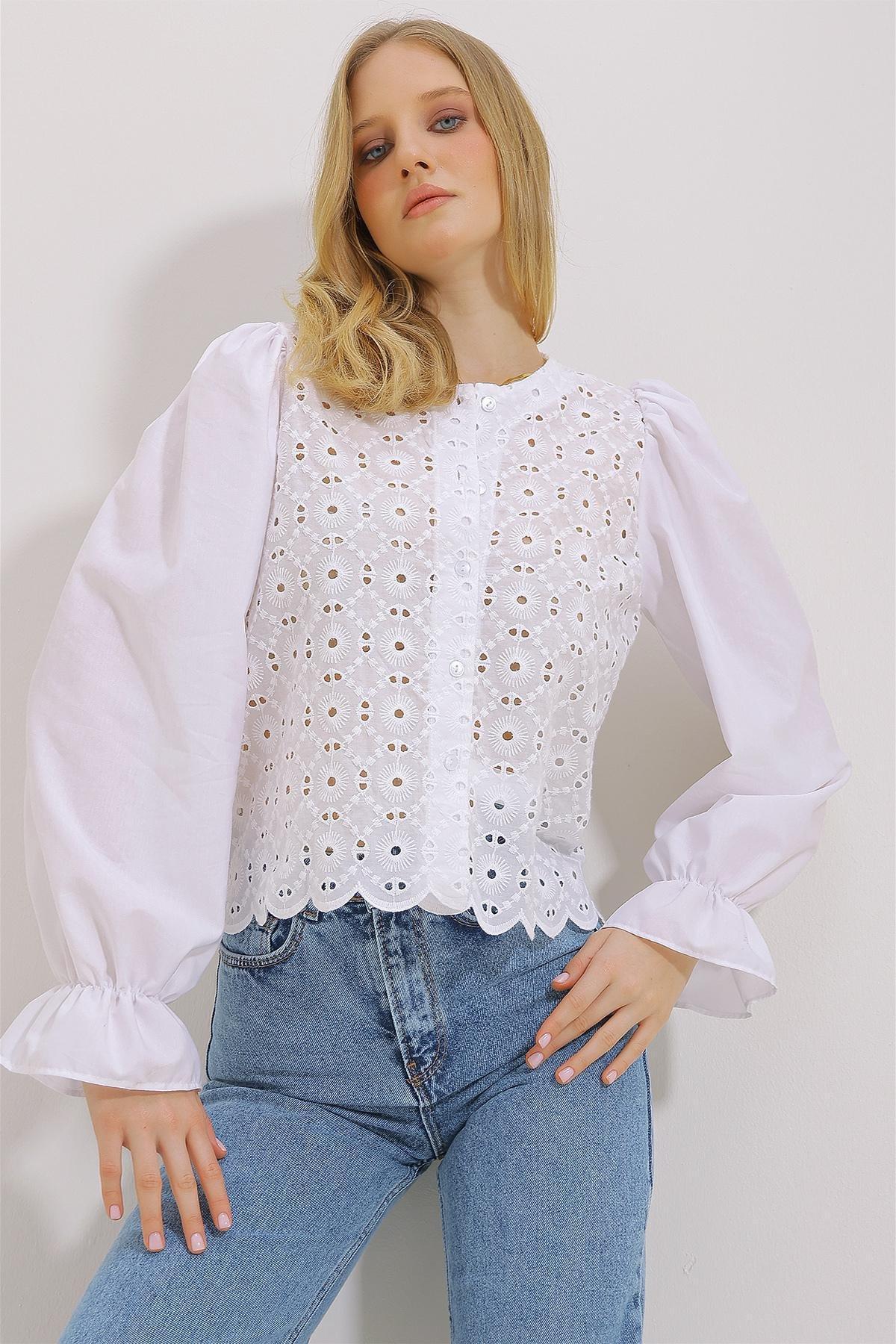 White Flounced Shirt, , large image number 1