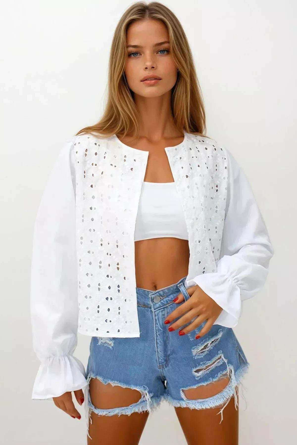 White Flounced Shirt, White, large image number 1