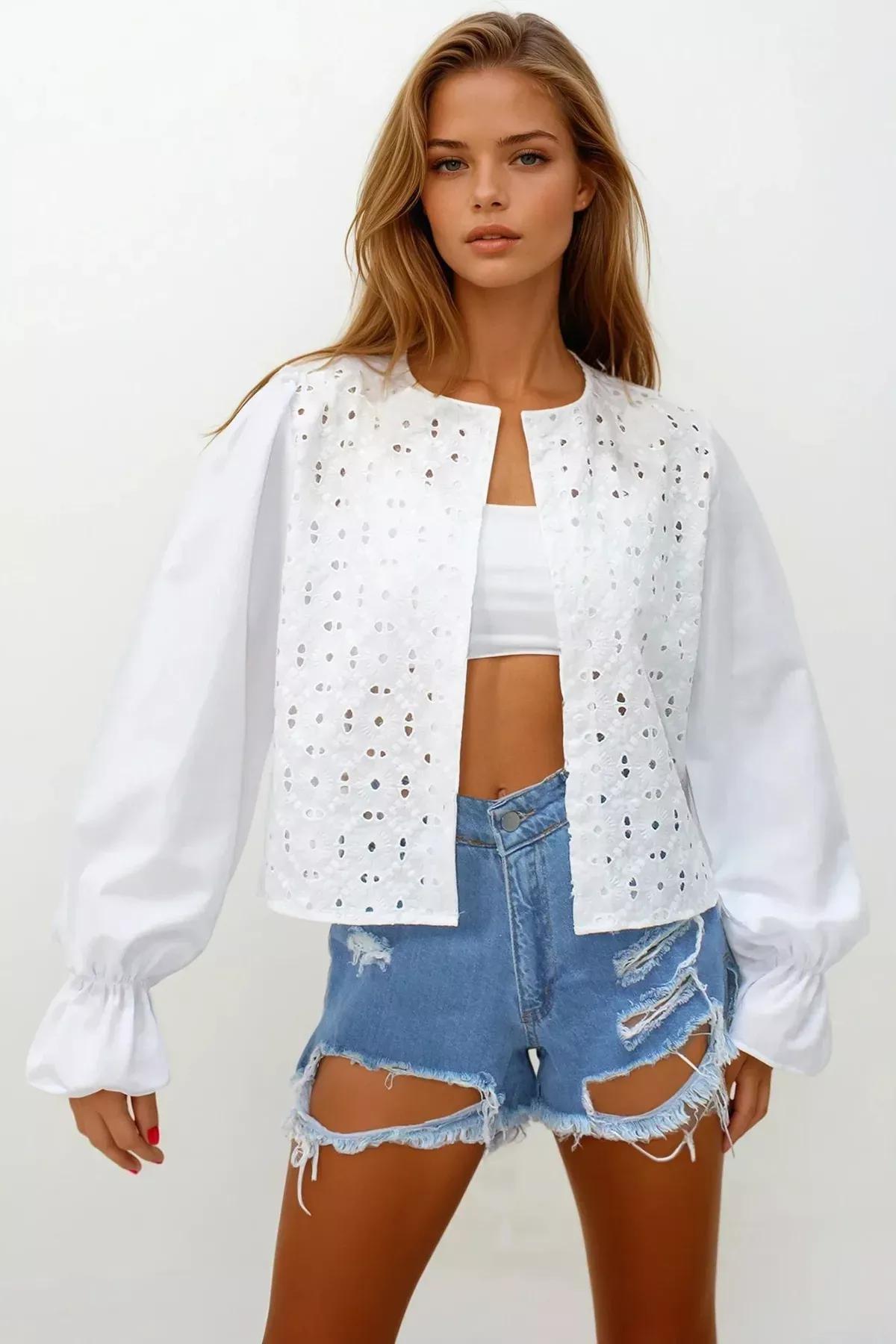 White Flounced Shirt, White, large image number 2